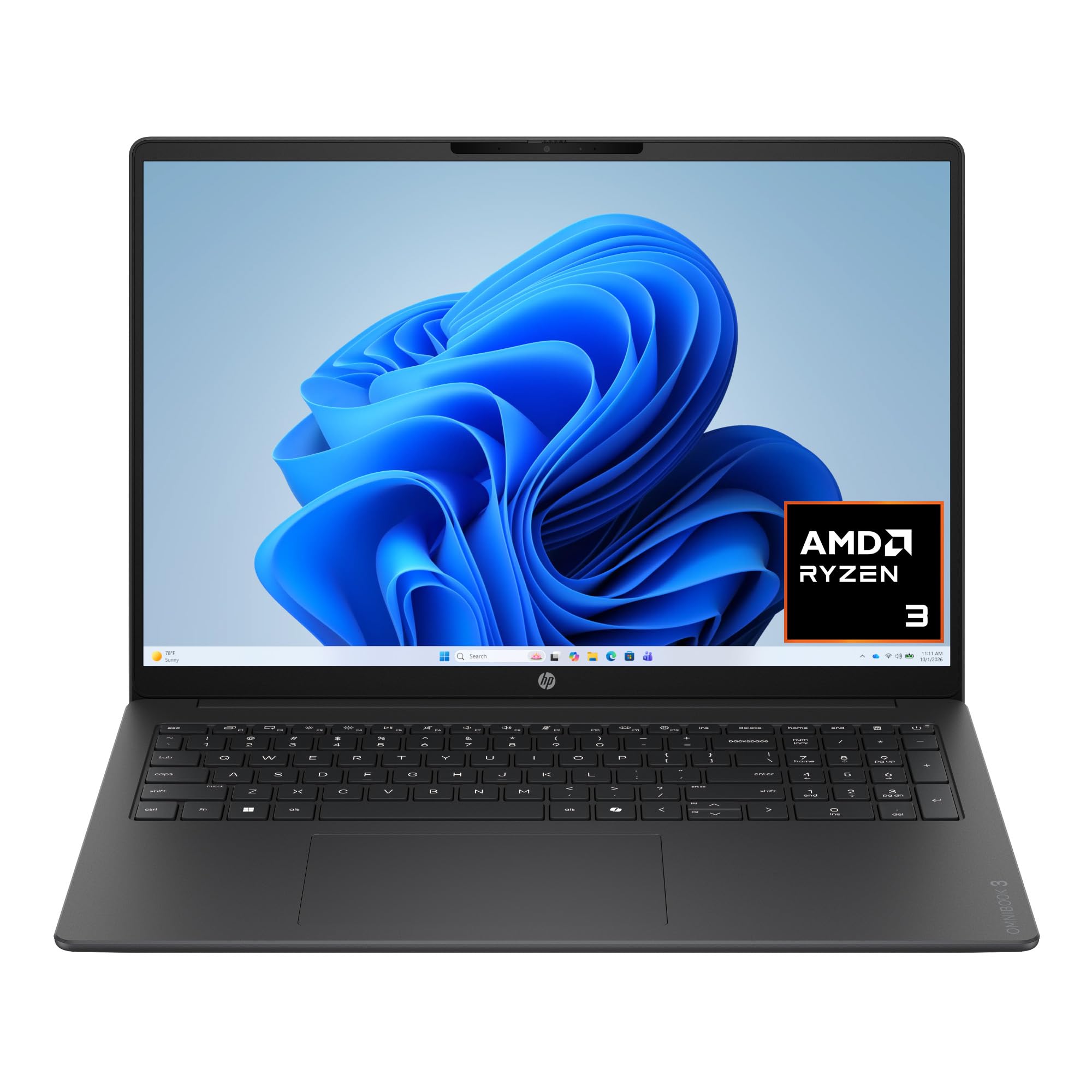 HP OmniBook 3 16 inch Laptop PC, 2K Touchscreen, AMD Ryzen 3 30, 8 GB RAM, 512 GB SSD, AMD Radeon 610M GPU, Windows 11 Home, Mic