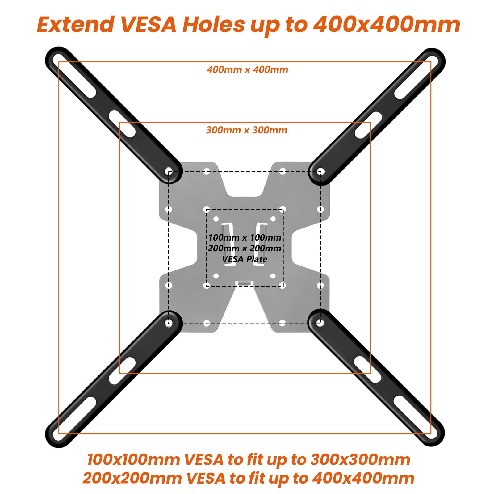 PUTORSEN VESA Adapter Mount Bracket Kit for Screens 32 to 55 inch LCD LED TV, TV Mount Adapter Bracket Upgrade Mounting Holes up to 400x400 mm, Black