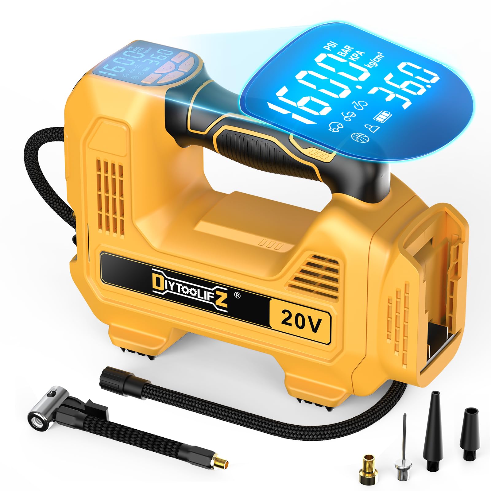 Diytoolifz Cordless Tire Inflator Air Compressor For Dewalt 20V Battery, 160Psi Portable Led Light Handheld Air Pump With Digita