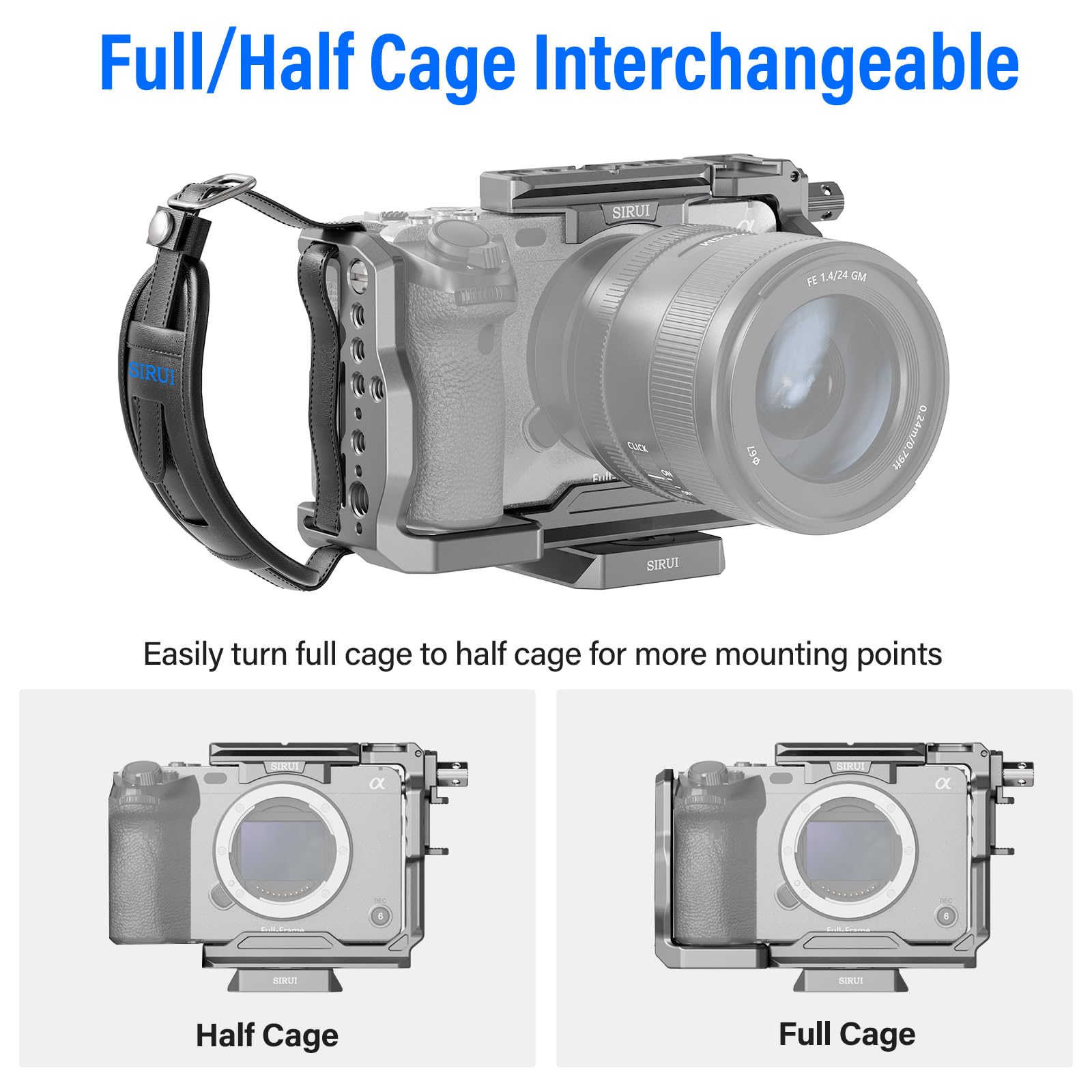 Sirui Camera Cage For Sony Fx 3 Fx30 With Wrist Strap Cable Clamp For Hdmi Nato Rail, Qr Plate For Arca Swiss, Compatible With Sony Xlr Handle And Compatible With Dji Rs2 Rs3 Gimbal, Grey