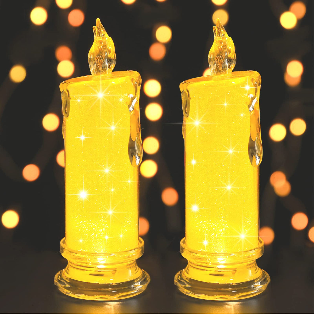 Haidoliang 2Pcs Yellow Led Flameless Candles (D:2.5'' X H:7''),Led Pillar Candles, Battery Included, Velas Artificiales Para Dec