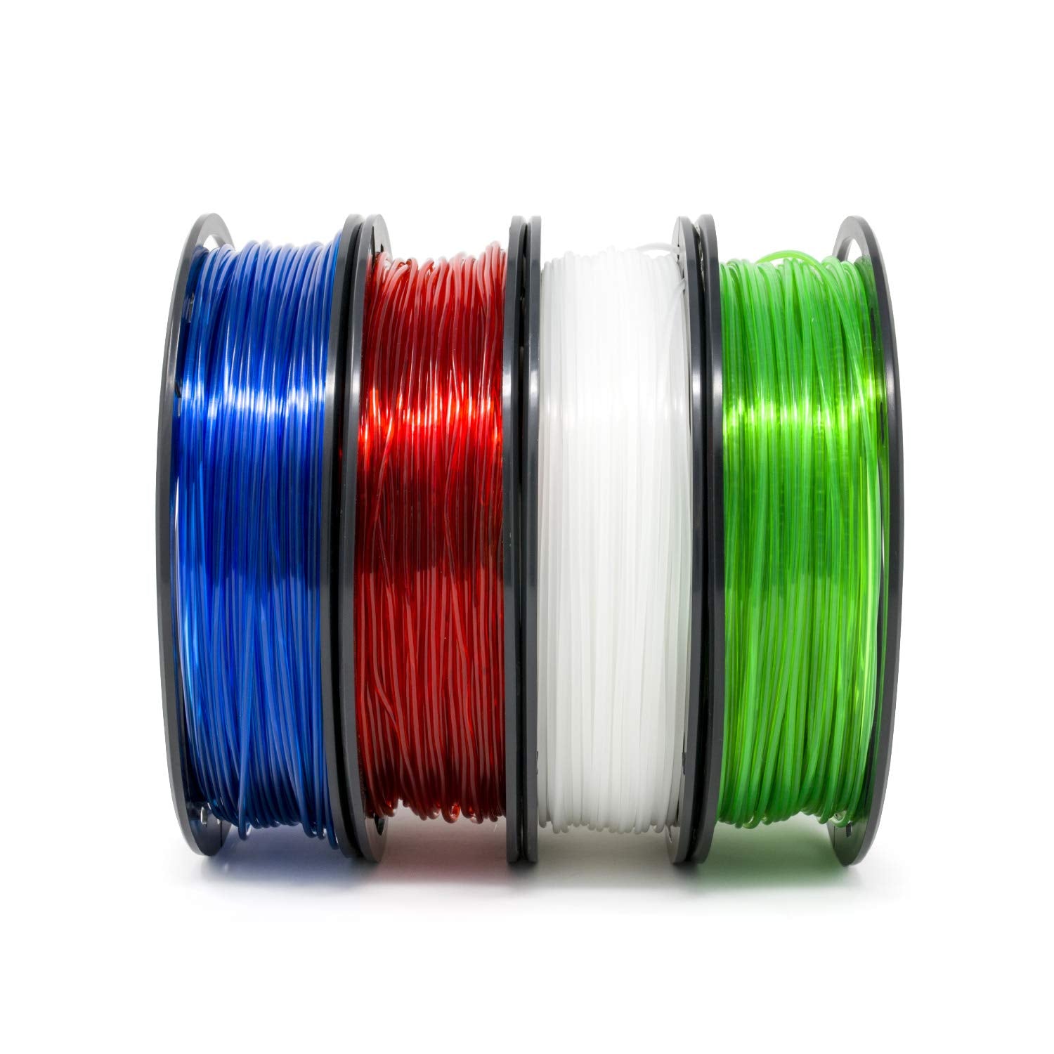 Gizmo Dorks 3D Printer Filament 3Mm (2.85Mm) 200G, 4 Color Sample Pack   Flexible Red, Polycarbonate Blue, Nylon Clear, Petg Gre