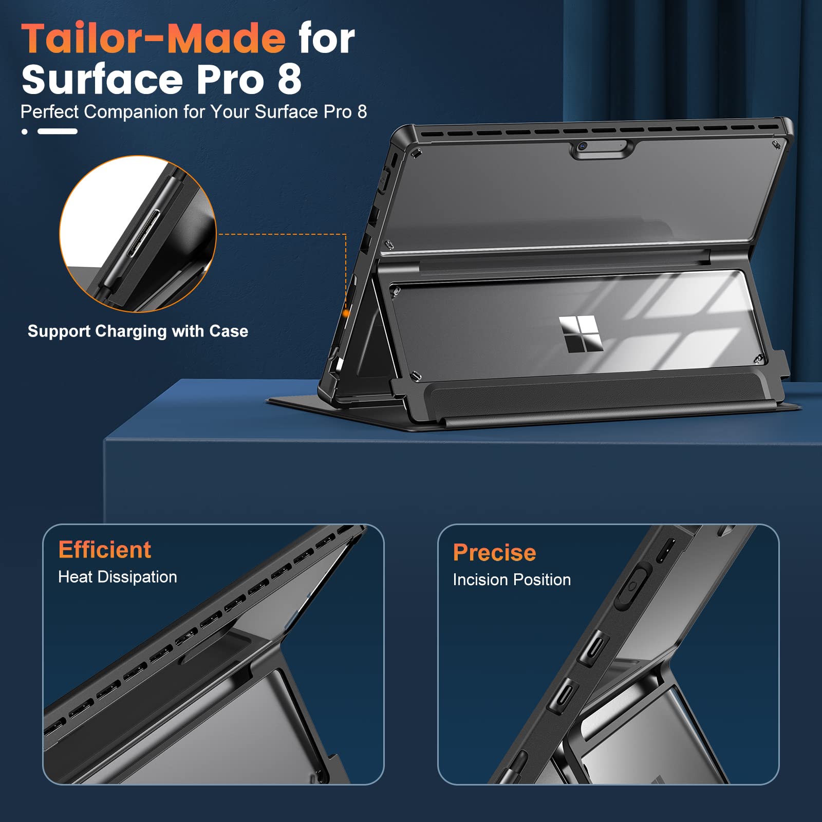 Infiland Microsoft Surface Pro 8 Case And Cover, [Military Grade Drop Protection] [High Clearity Case + Leather Cover] Designed
