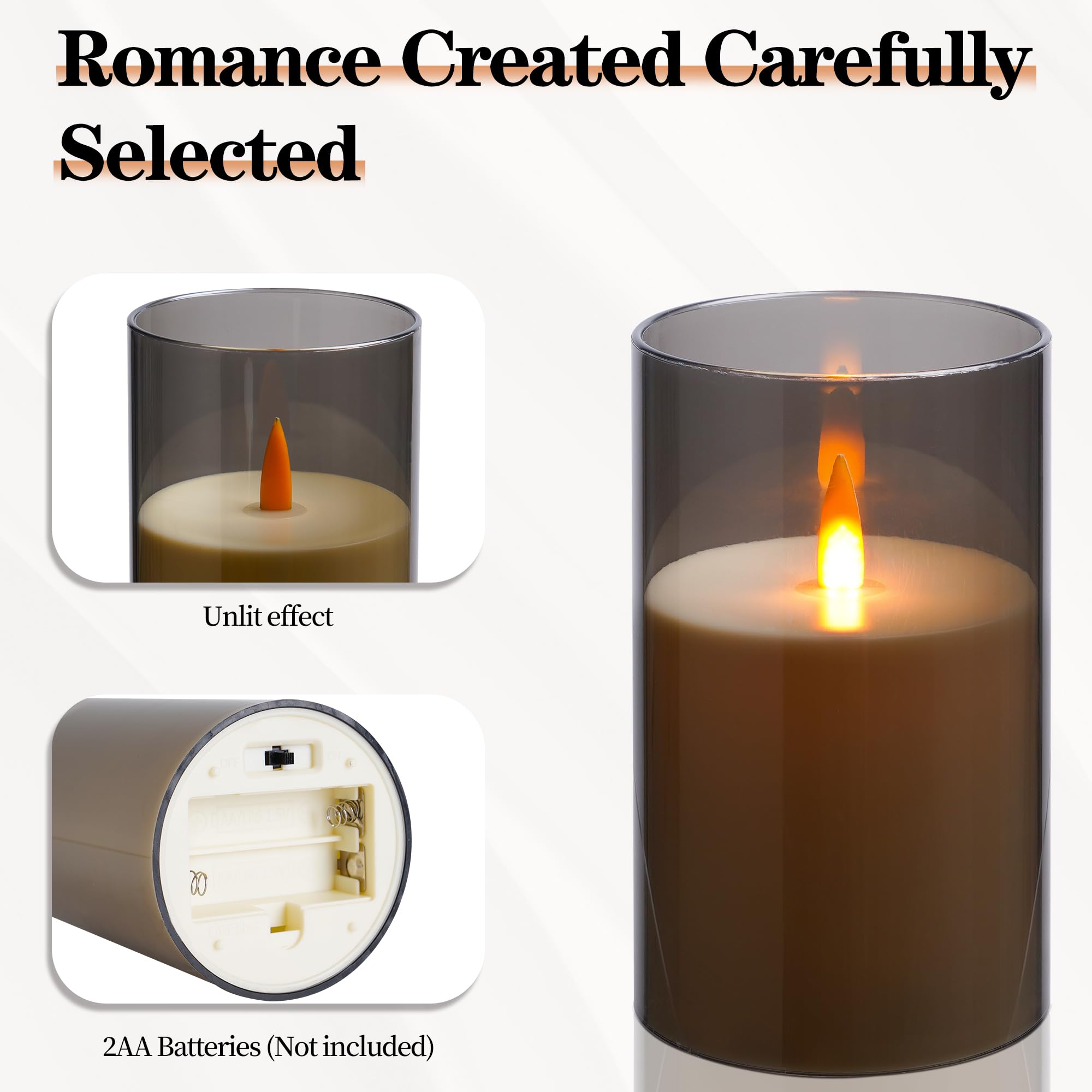 Upinmz Grey Acrylic Flameless Candles With Remote Control And Timers