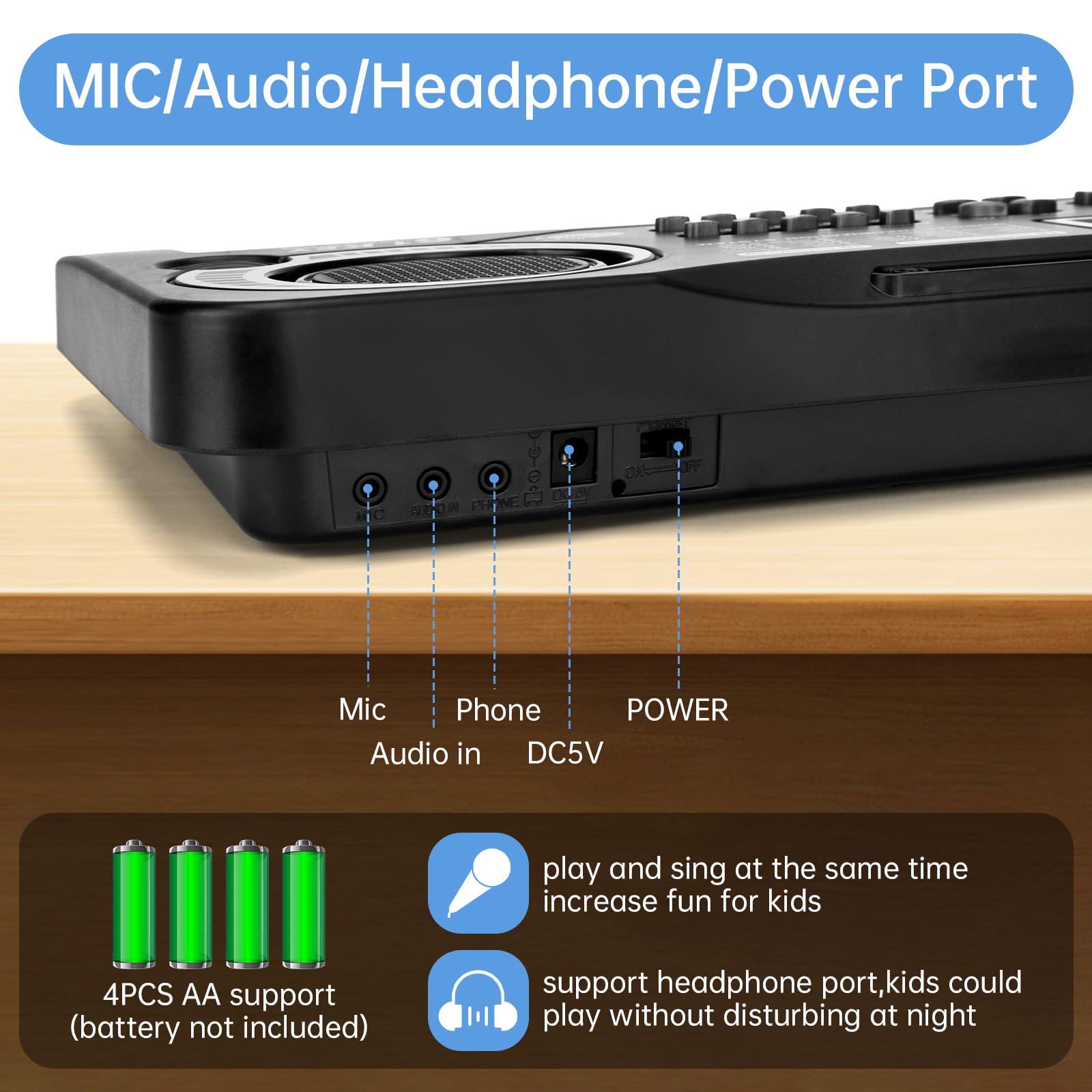 61 Key Piano Keyboard For Kids, Electronic Music Toy For Beginners, 16 Tones, 10 Rhythms, 6 Demos, Built-In Recording, Perfect C
