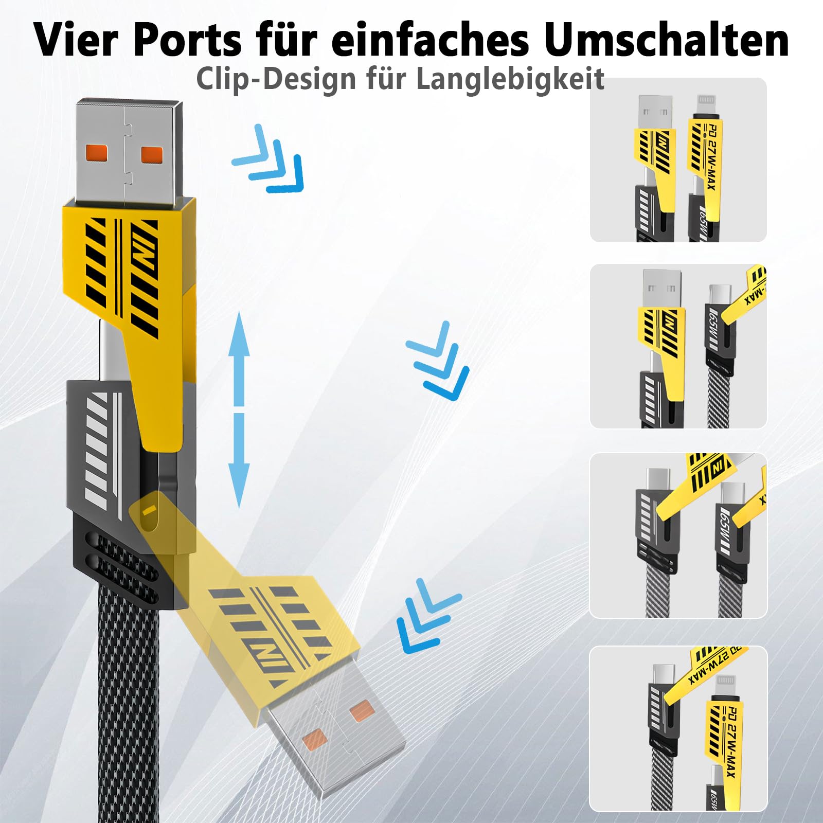 Gartmost 2Pack 4 In 1 Fast Charging Cable, Transferring Data, 6.65 Ft, Braided Cable 65W, Usb C Usb A And Ip, Multiple Charging