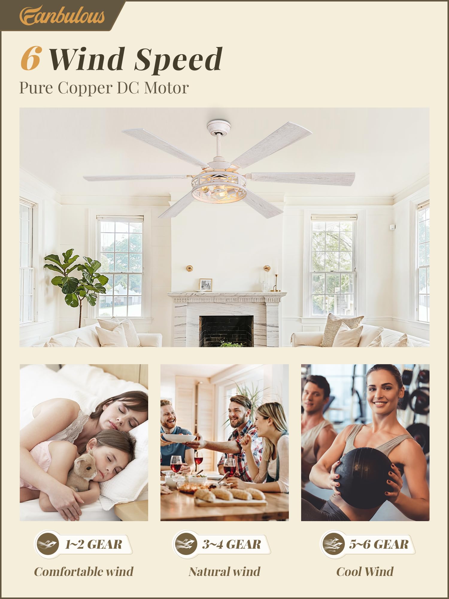 Fanbulous 65 Inch Ceiling Fan With Lights, Farmhouse Caged Ceiling Fans With Remote, White Industrial Ceiling Fans With Quiet Re