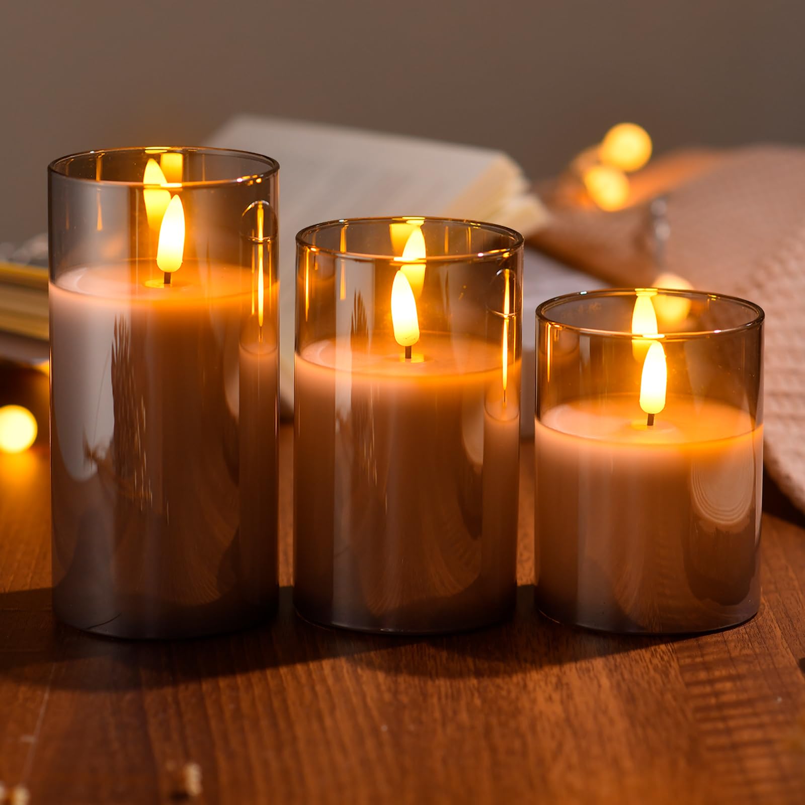 Glass Battery Operated Led Flameless Candles With Remote And Timer, Real Wax Candles Warm Color Flickering Light For Festival We