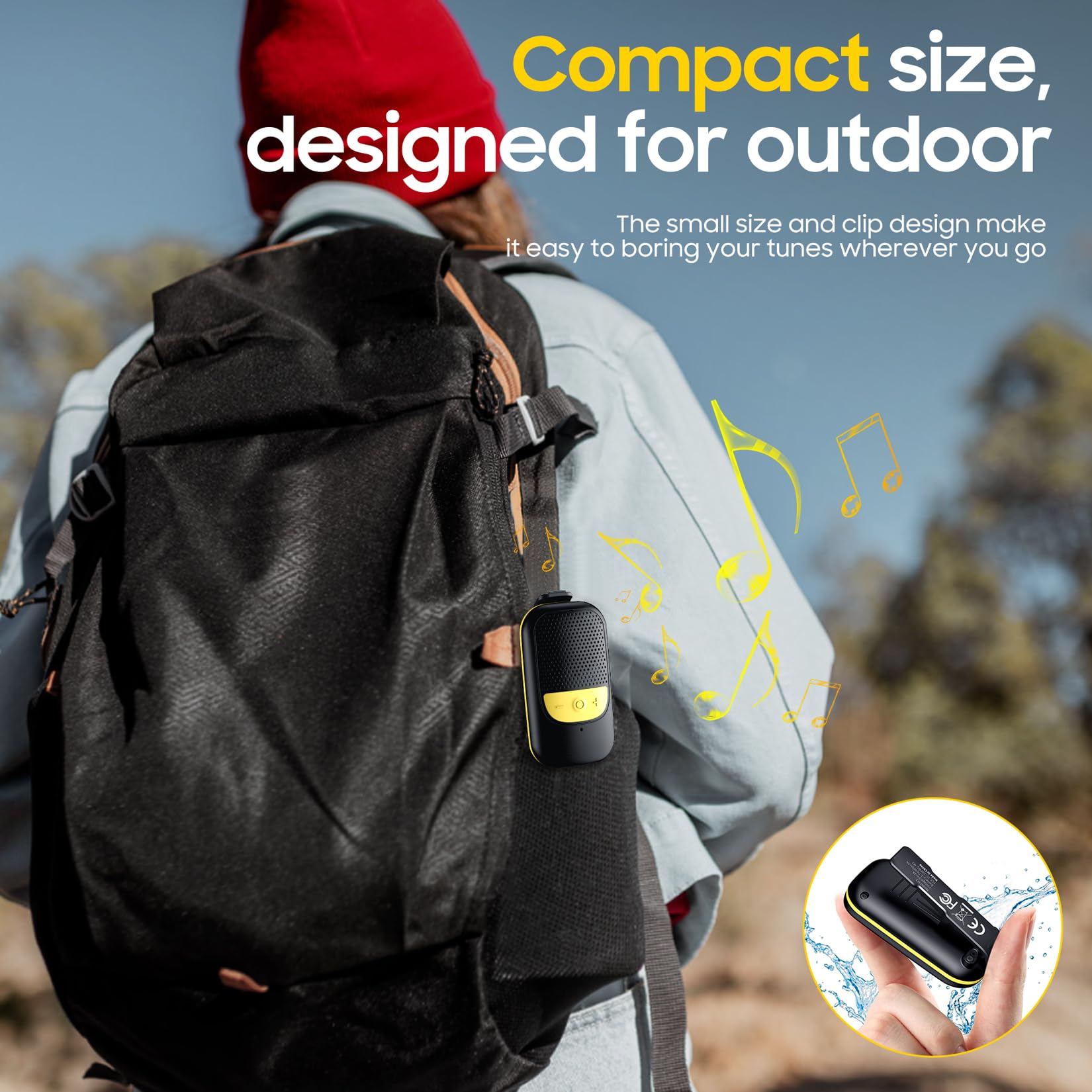 Temdan Wearable Bluetooth Speaker, Clip On Portable Speaker With Built In Mics For Hands Free Music And Calls, Up To 10 Hours Ba