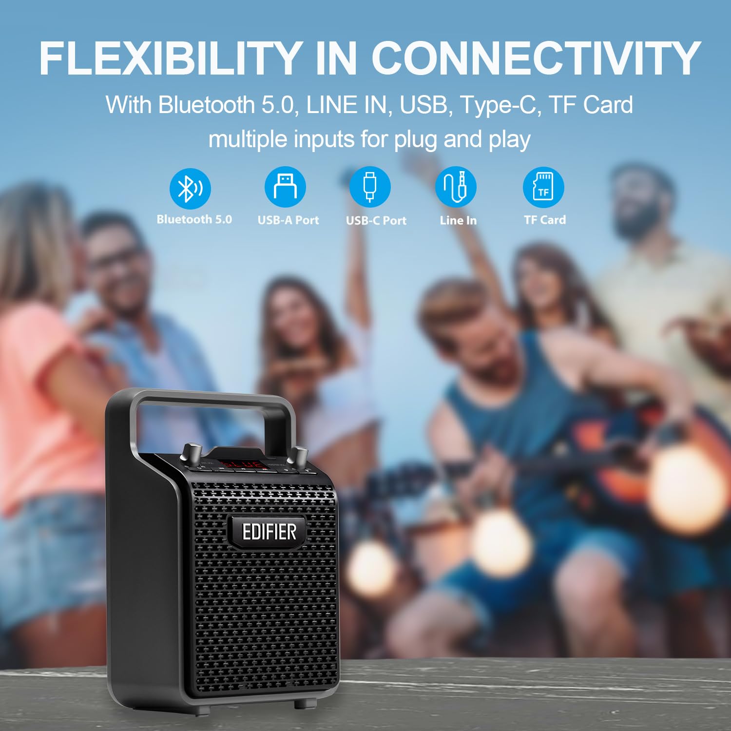 Edifier Pp205 Loud Bluetooth Speaker, 24W Portable Speakers Wireless With Bluetooth 5.0, Line In, Usb, Type-C, Micro Sd Card Inp