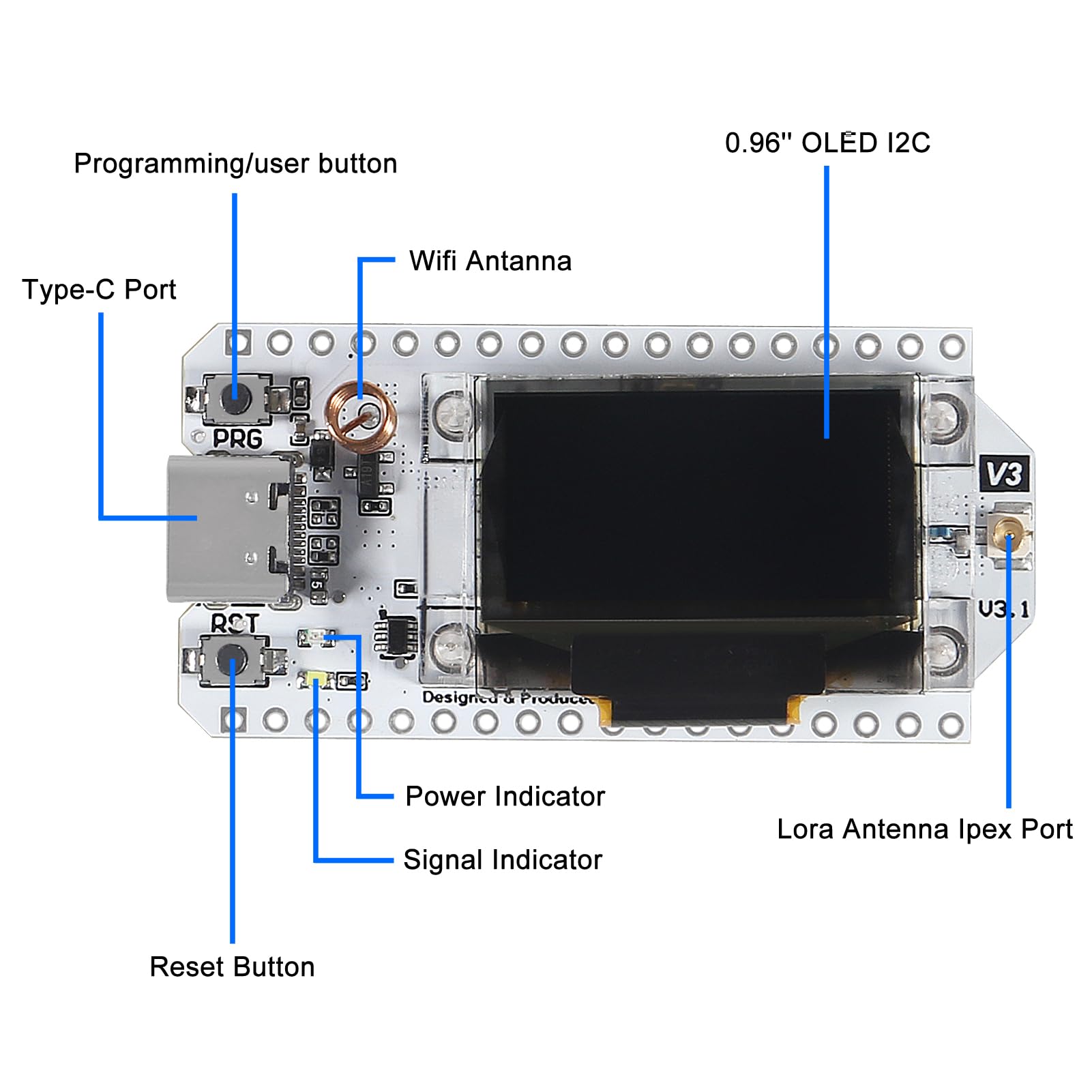 Aitrip 1 Sets 915Mhz Esp32 Lora V3 Wifi+Ble Development Board Sx1262 Type C Lora Kit 0.96Inch Oled Display Esp32 S3 Dual Core Wi
