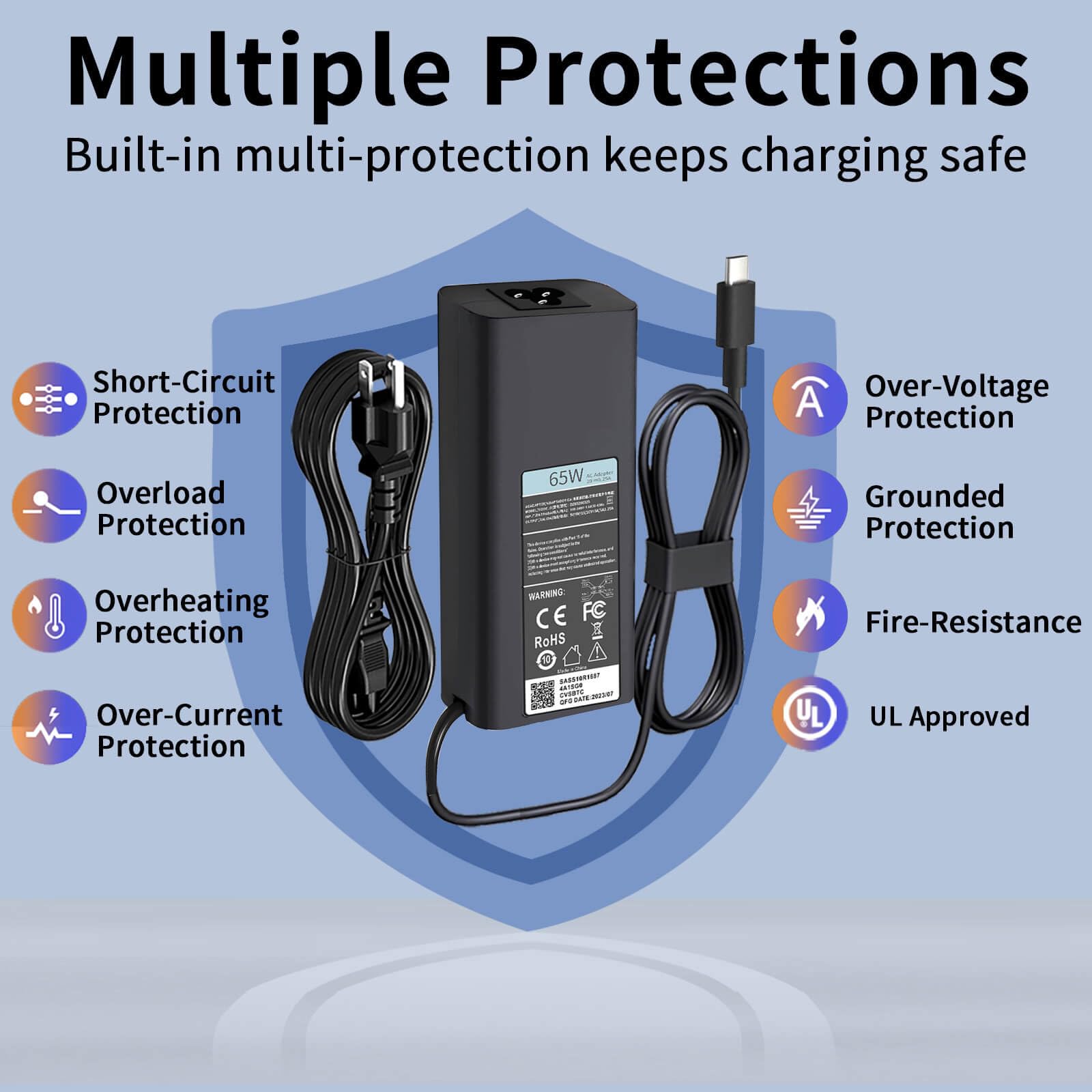 65W Ac Adapter Charger For Dell Laptop Charger Usb C: Latitude 5520 5530 5540 7420 Chromebook Xps Inspiron 14 16 7620 Dell Power