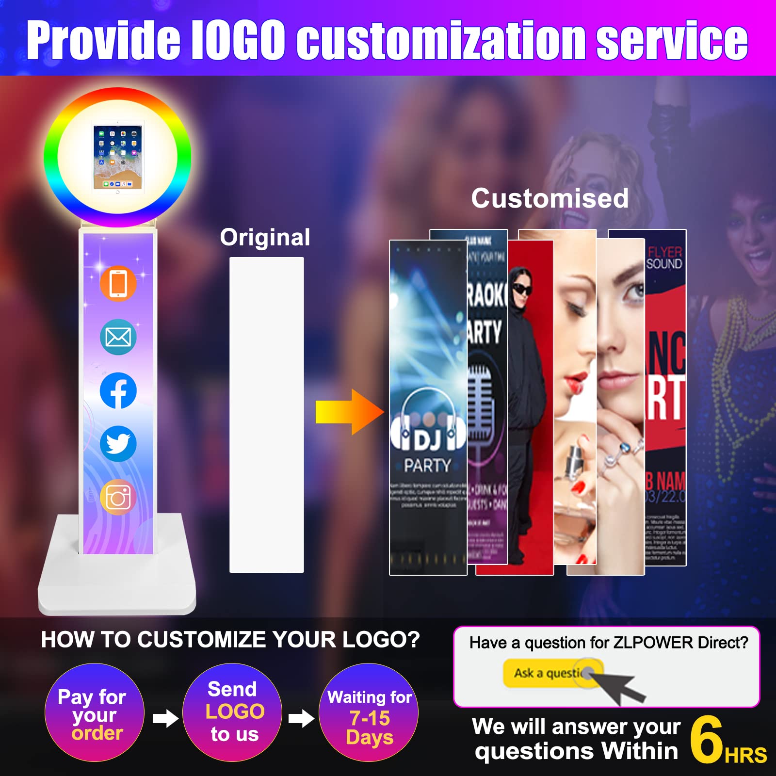 Zlpower Photo Booth For Ipad 10.2'' 10.9'' 11'' 12.9'' Photobooth Machine Stand Shell Selfie Adjustable Machine Custom Logo With