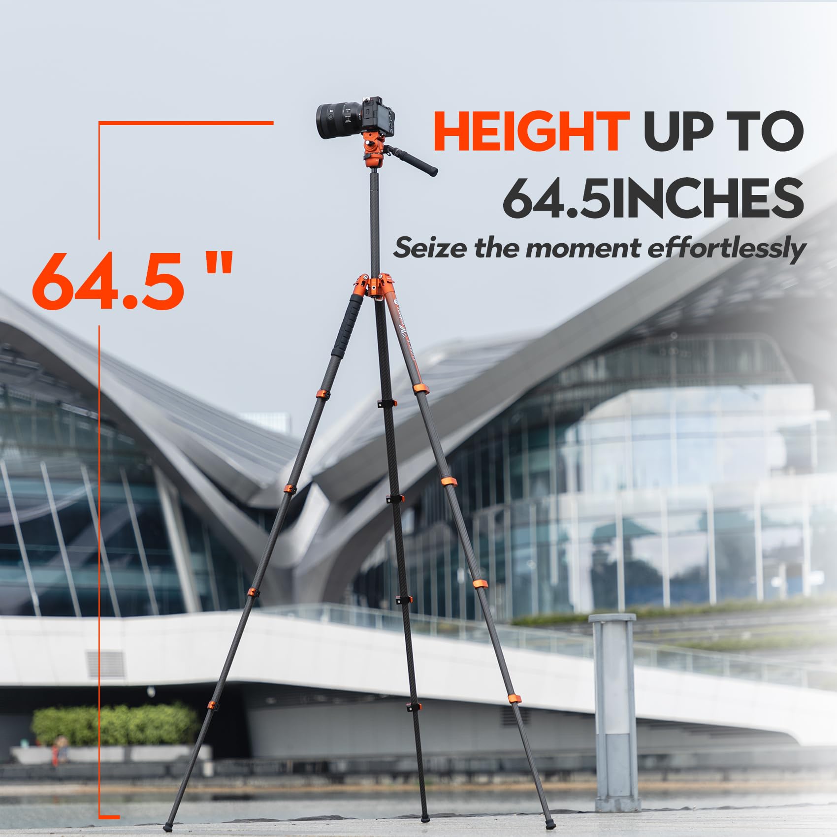 Fotopro X Airfly Video 64.5 Inch Lightweight Travel Camera Tripod With Fluid Head Panoramic Ball Head 2.95Lb Expandable Portable