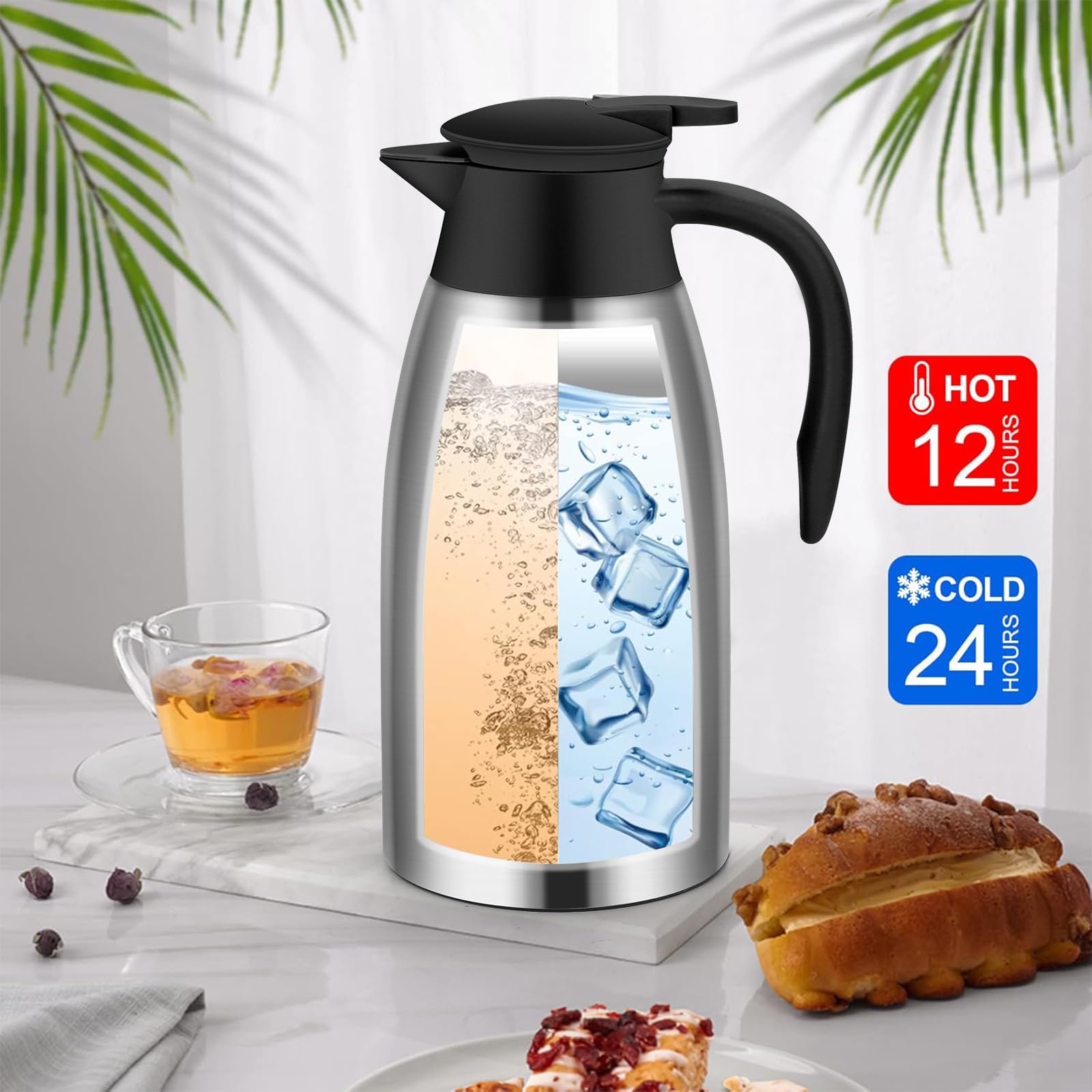 70Oz Thermal Coffee Carafe Insulated Coffee Thermos,Stainless Steel Thermos Pitcher,Double Walled Vacuum Insulation Coffee Caraf