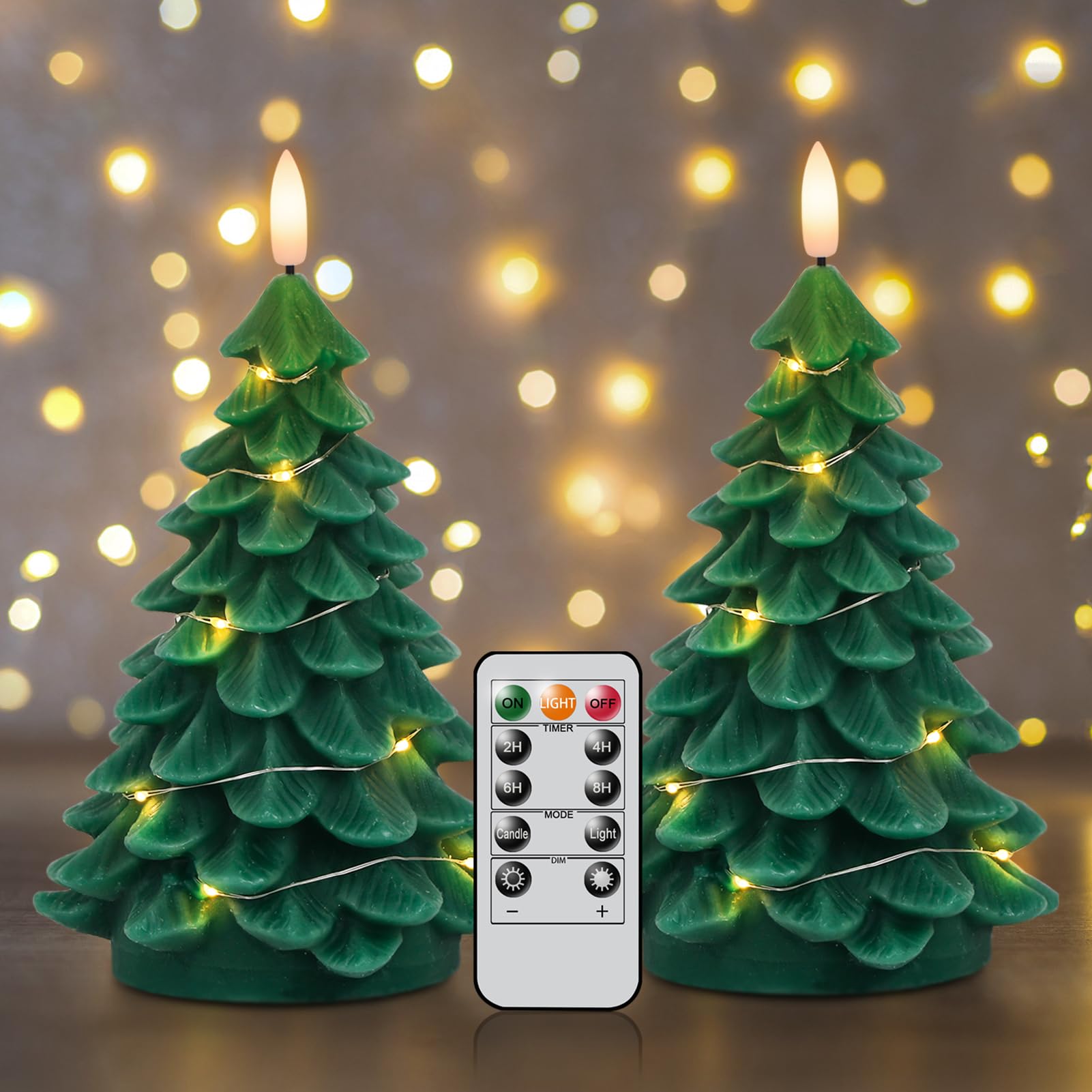 Eldnacele Christmas Tree Flameless Candles String Lights With 11 Key Remote And Timer, Battery Operated 3D Wick Flickering Real