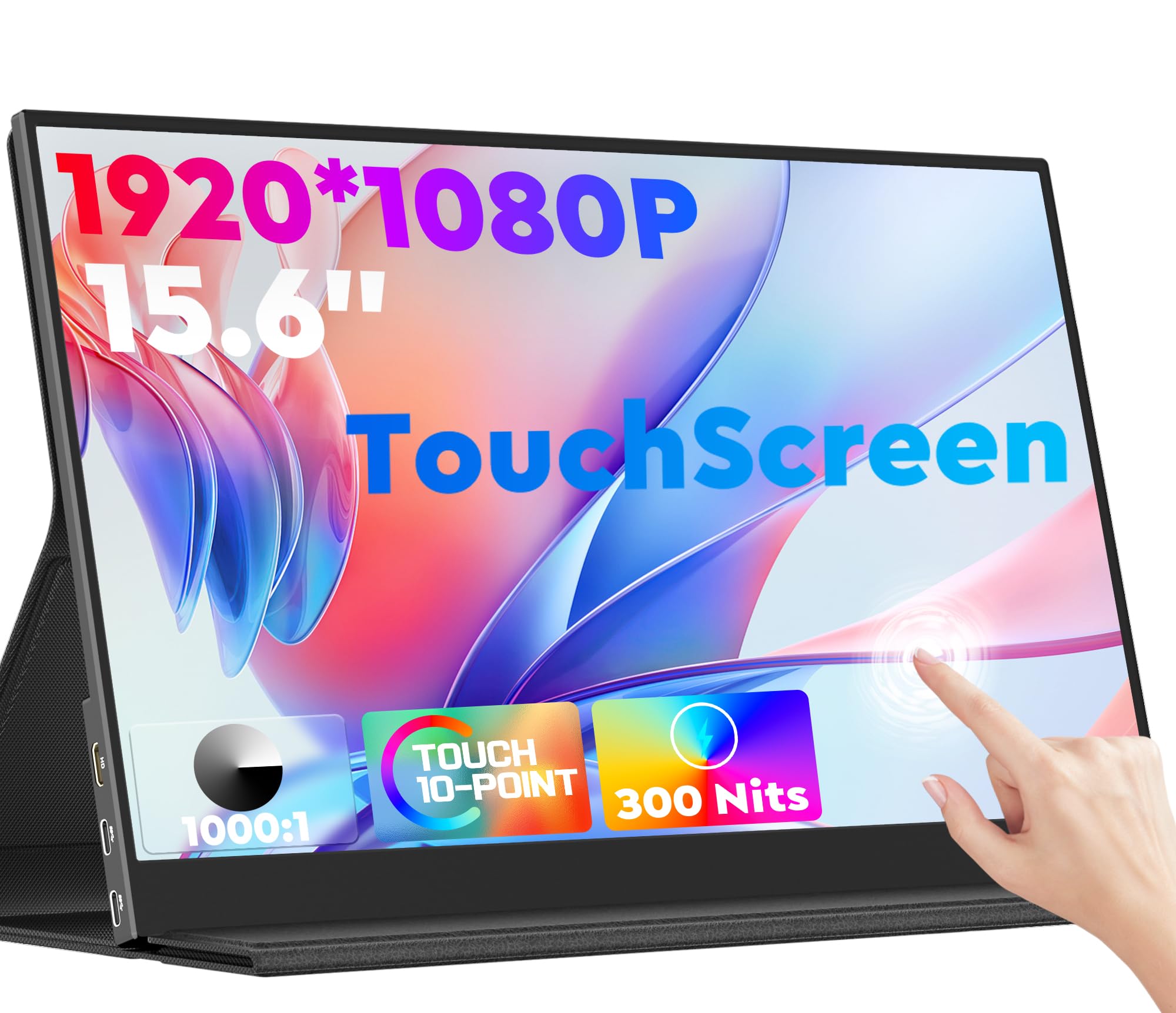 Zscmalls 15.6'' 1080P 60Hz Touch Portable Monitor For Laptop, 1920P  1080P Touch Screen With Hdr, 100% Srgb 1000:1, Ultra Slim &