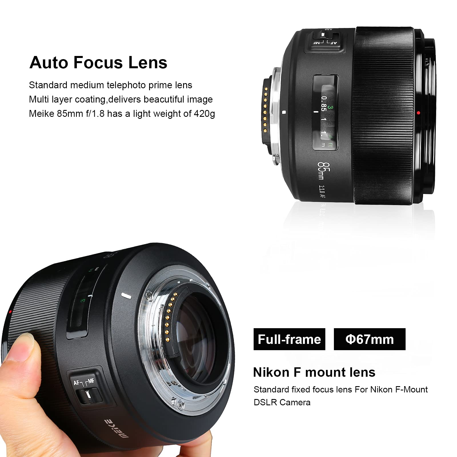 Meike 85Mm F1.8 Wide Aperture Full Frame Auto Focus Telephoto Lens For Nikon F Mount Dslr Camera And Compatible With Nikon Aps-C