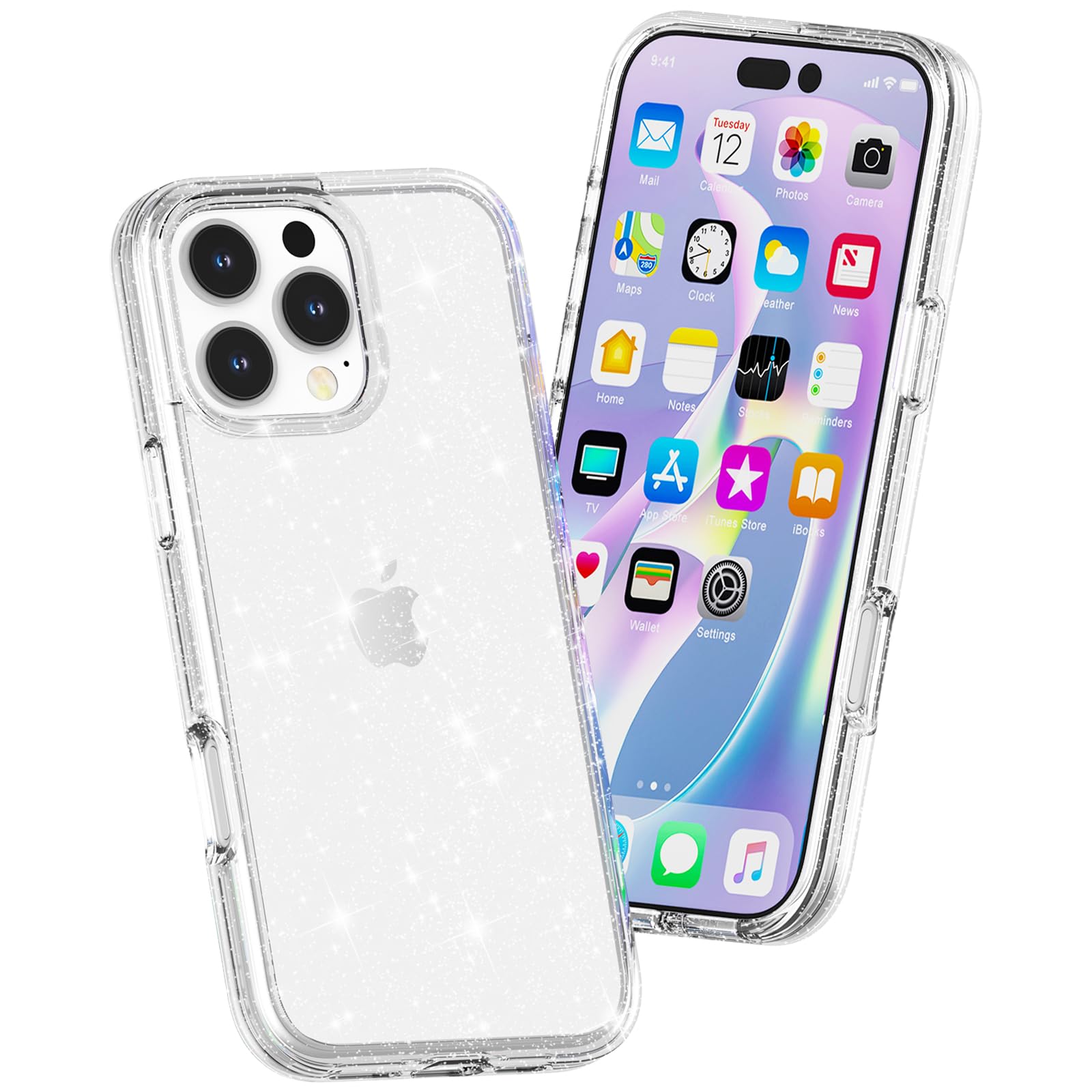 Tenoc Phone Case Compatible With Iphone 16 Pro Max, Glitter Case Clear Sparkling Protective Bumper Cute Cover For Girls Women