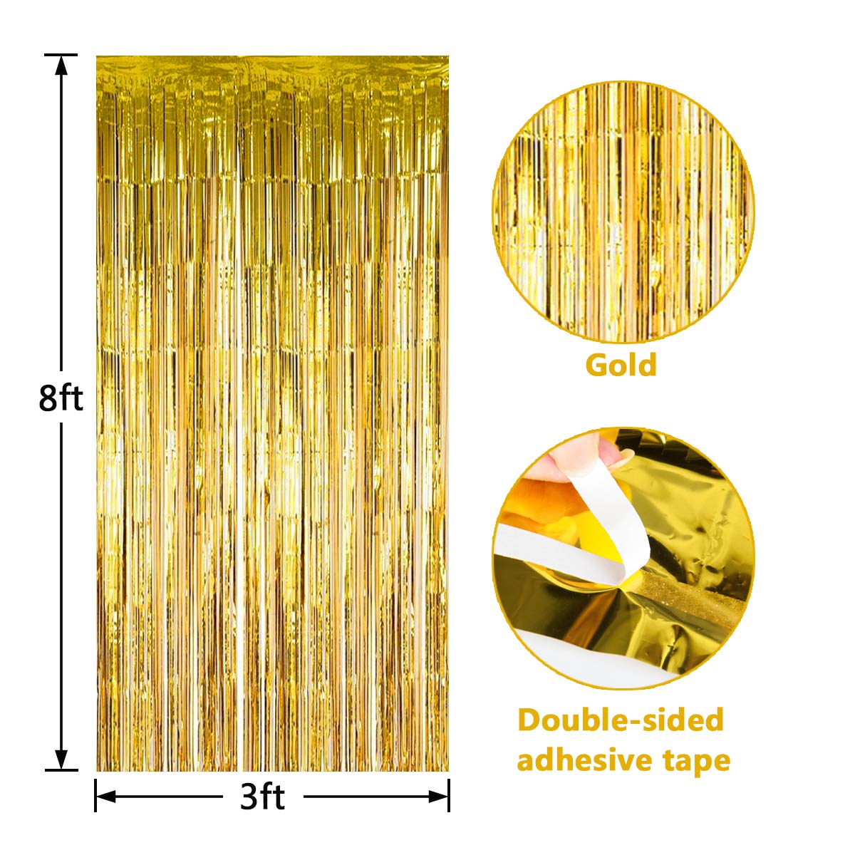 Btsd Home Gold Foil Fringe Curtain, Metallic Photo Booth Backdrop Tinsel Door Curtains For Wedding Birthday Bridal Shower Baby S