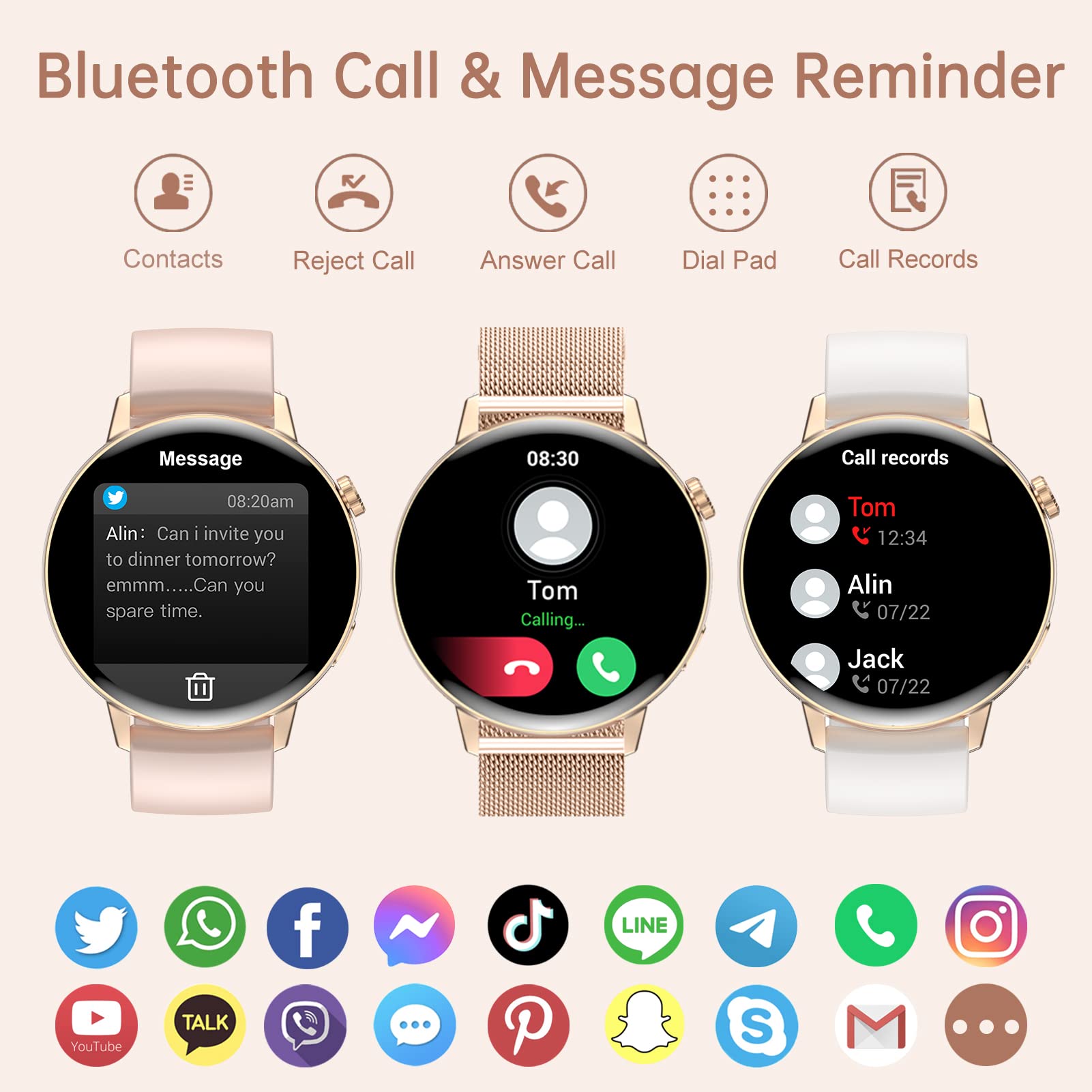 Erkwei Smart Watch For Women Dial/Answer Call Activity Fitness Tracker With Heart Rate Sleep Monitor Pedometer Calorie 20 Sports