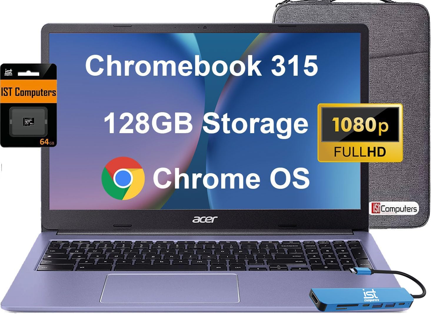 Acer Chromebook 315 (15.6'' Fhd, Intel Celeron N4500, 4Gb Ram, 128Gb Storage (64Gb Emmc + 64Gb Sd Card) Home & Student Laptop, 1