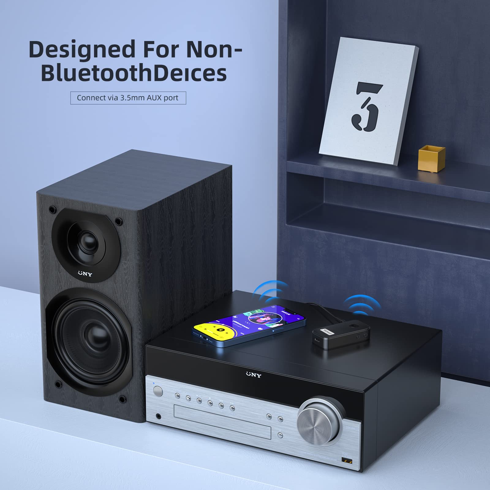 Smof Aux Bluetooth Adapter For Car,Bluetooth 5.0 Receiver/Portable Hands Free Call/Car Stereo Music/Noise Cancelling/Wireless Audio Adapter With Microphone For Home,Black