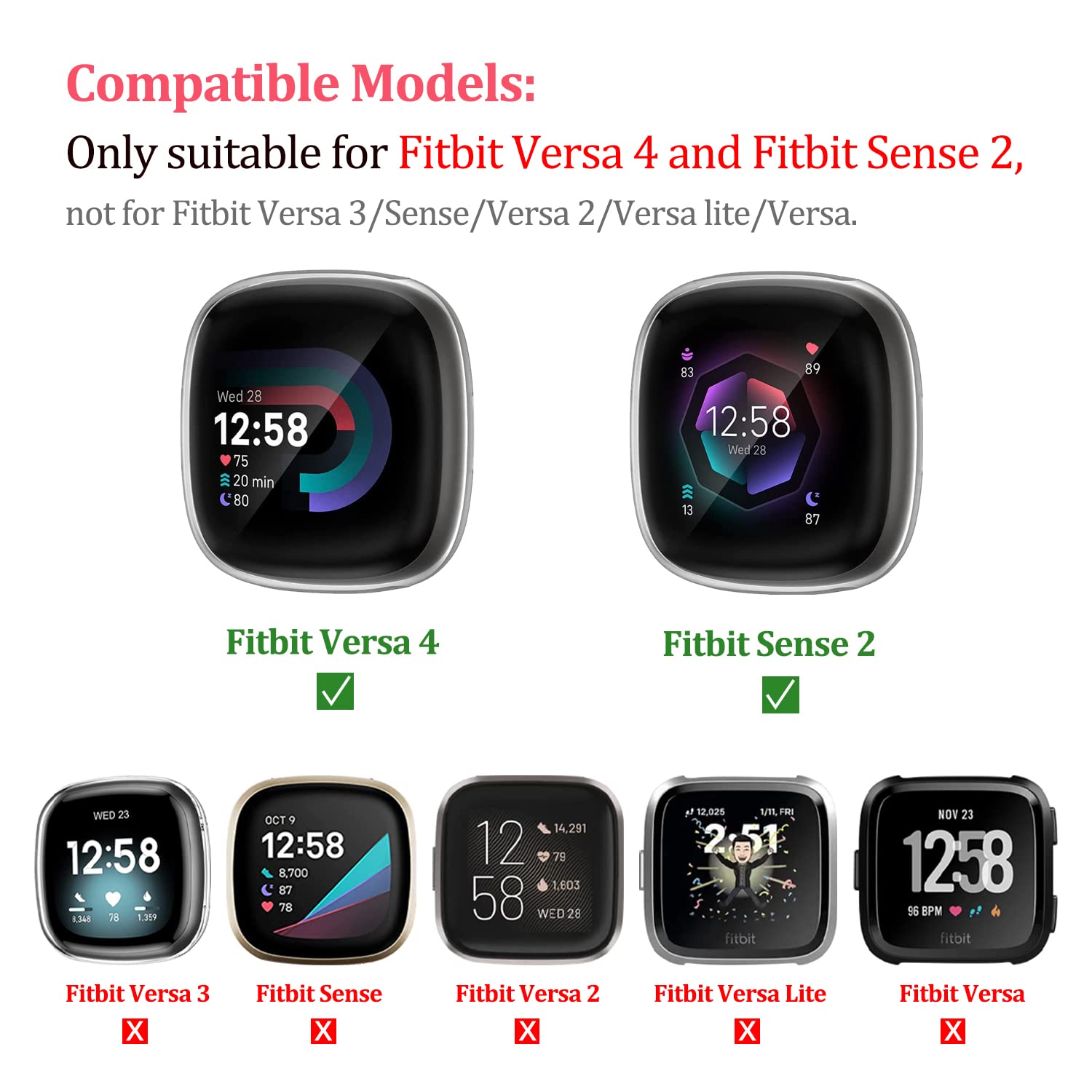 Zpjpplx For Fitbit Versa 4 Metal Watch Band With Soft Tpu Case,Compatible With Fitbit Sense 2 Stainless Steel Strap And Screen P