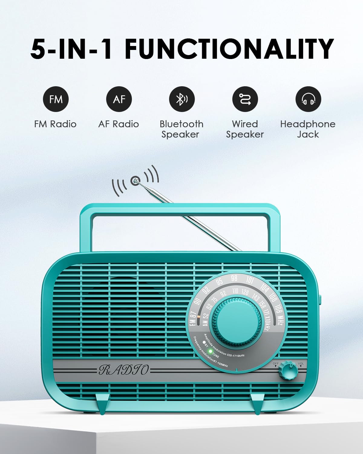 Audiocrazy Radio With Bluetooth, Radio Portable Am Fm, Plug In Wall And Play, Or Aa Battery Operated Radios, Best Reception Vint