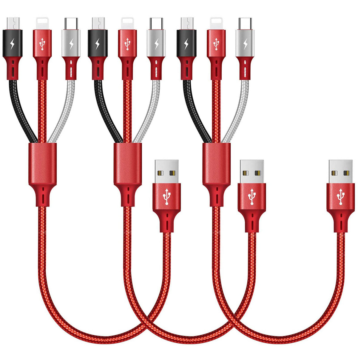Asicen Multi Charging Cable 3Pack Short Multi Charger Cable 1Ft Braided Universal 3 In 1 Multiple Usb Cable Charging Cord Adapte