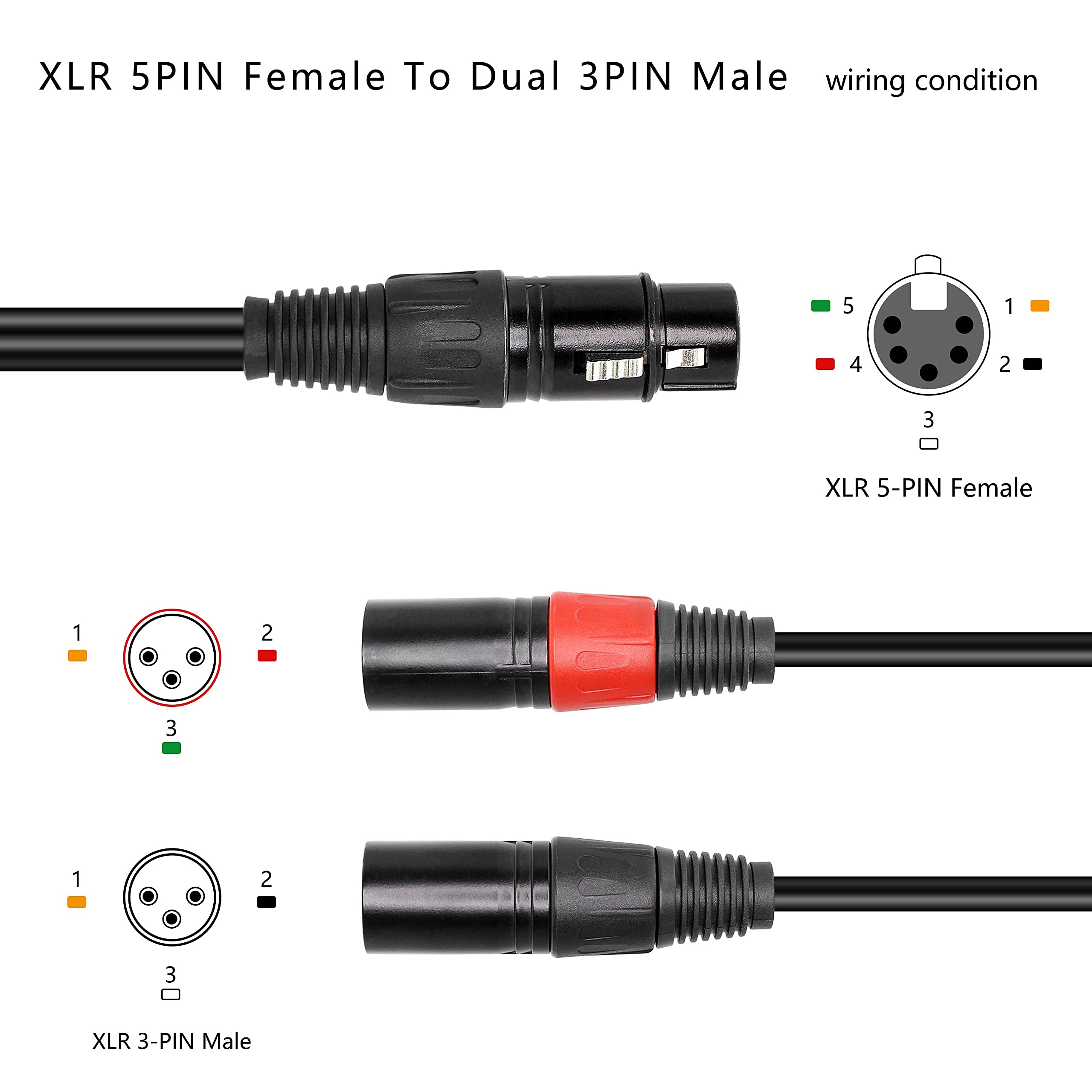 Xmsjsiy Dual Xlr 3 Pin To Xlr 5 Pin Dmx Stage Light Cable Audio Cable,Dj Xlr 5 Pin Female To Xlr 3 Pin Male Connector Mic Preamp