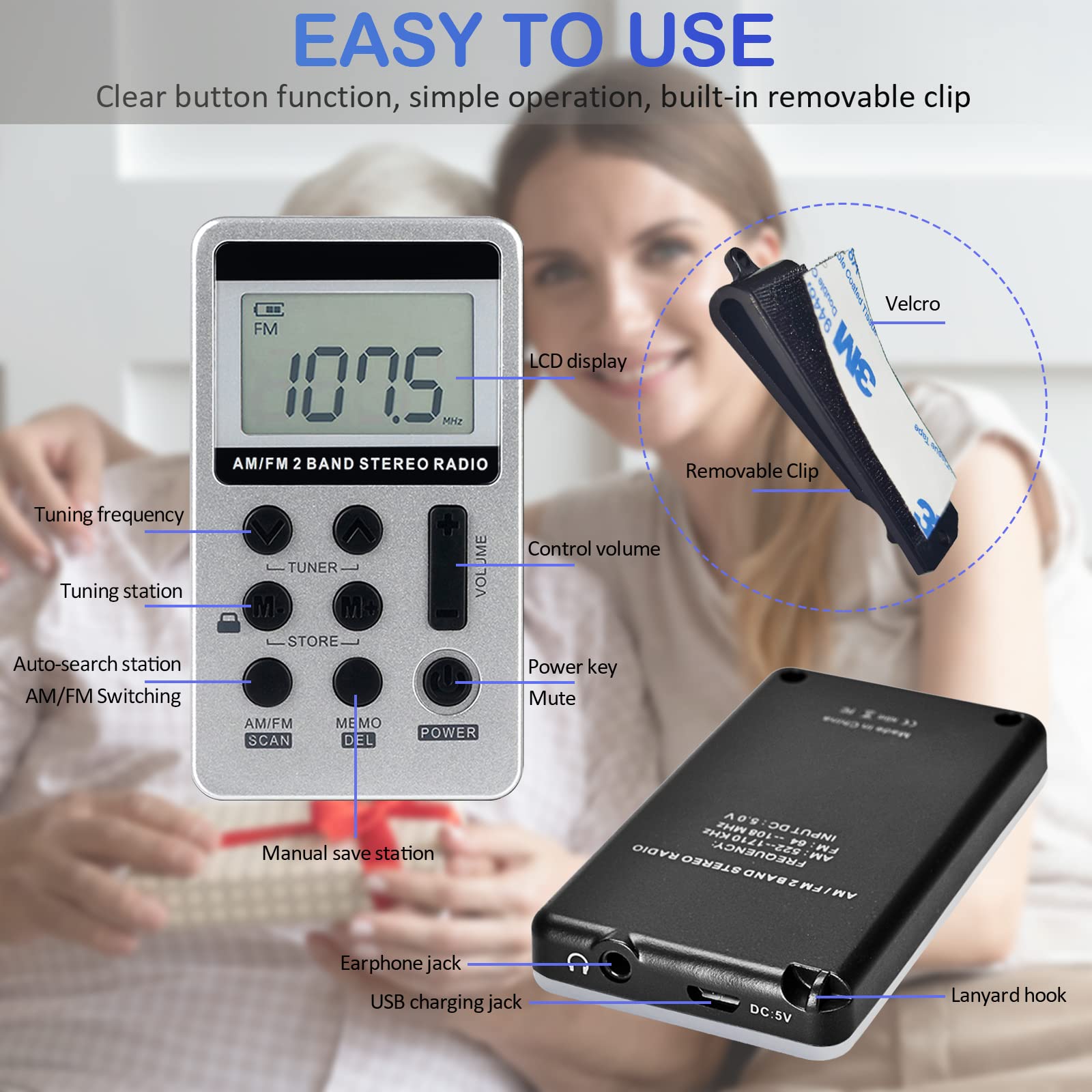 Swdstp Portable Am Fm Radio, Walkman Radio With Digital Tuning Lcd Display, Rechargeable Pocket Radio With Earphone, Small Radio