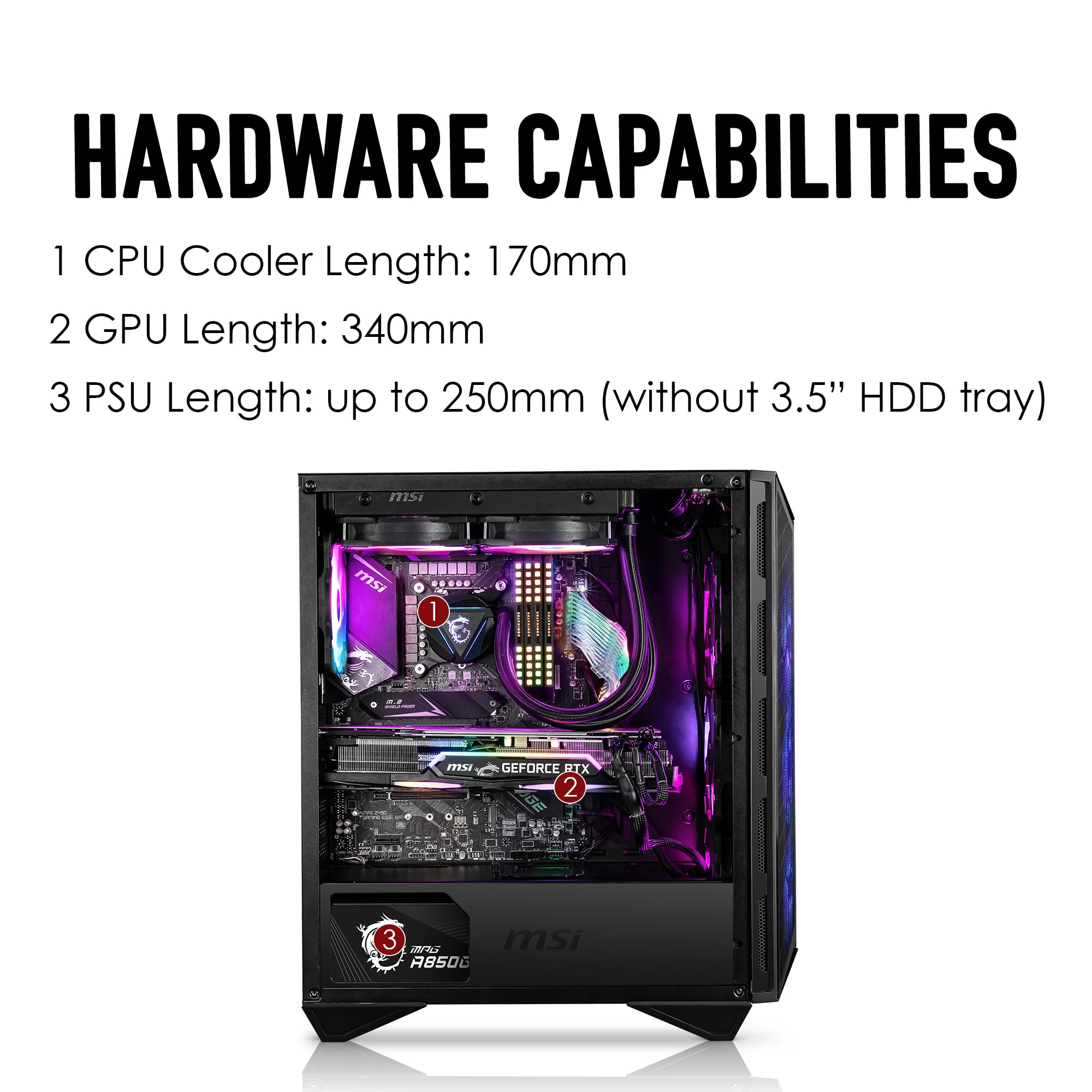 MSI MPG GUNGNIR 111R Mid Tower Gaming PC Case - Black, Tempered Glass, 4 ARGB Fans, USB 3.2 Gen2x2, ATX/m