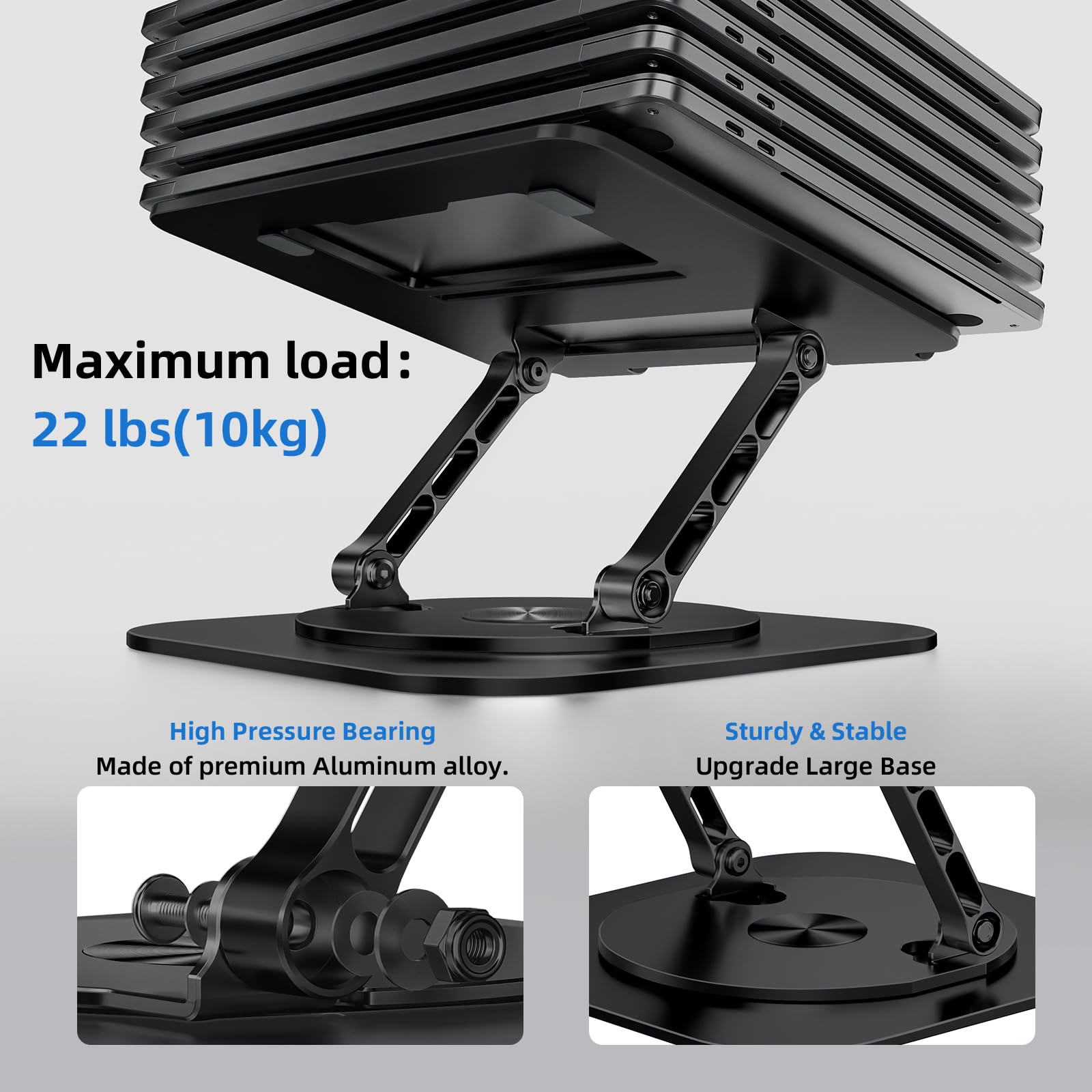 Mchose Laptop Stand For Desk, Ergonomic Laptop Riser With 360 Rotating Base, Foldable Notebook Computer Holder Stand Compatible