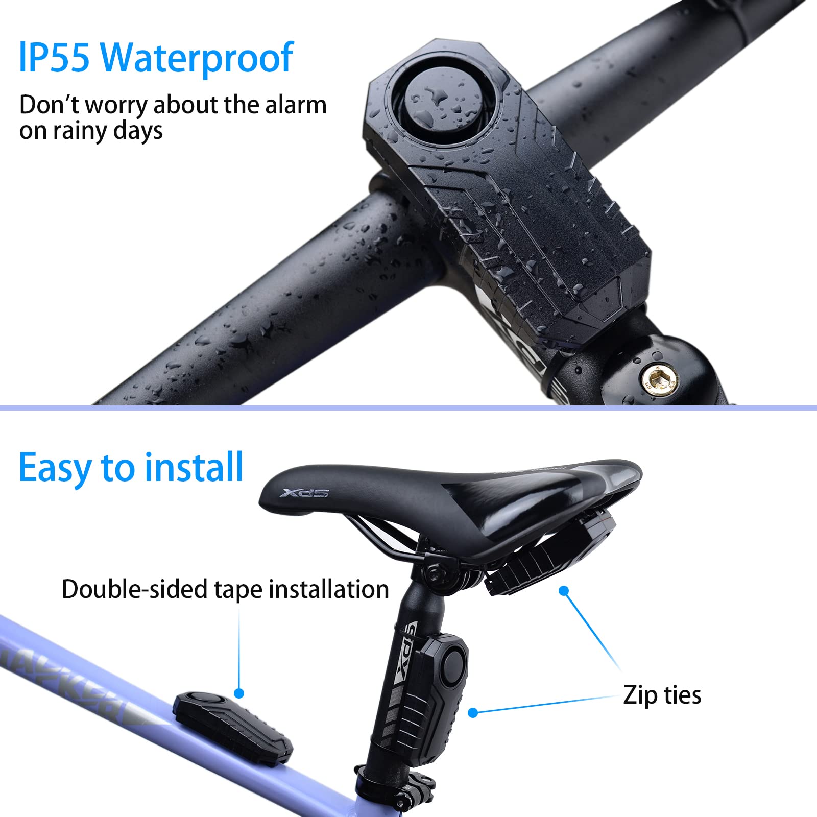 Usuperink 2 Set Wireless Bike Alarm With Remote, Anti Theft Bicycle Motorcycle Alarm Wireless Security Vibration Motion Sensor A