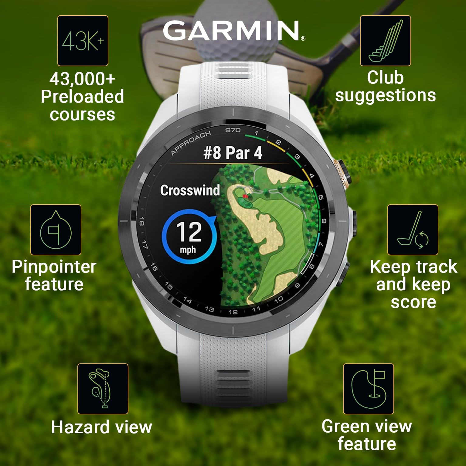 Wearable4U - Garmin Approach S70 - Ceramic 42 Mm Golf: 1.2'' Amoled Display Up To 10 Days Battery Life, Multisport High-Performa