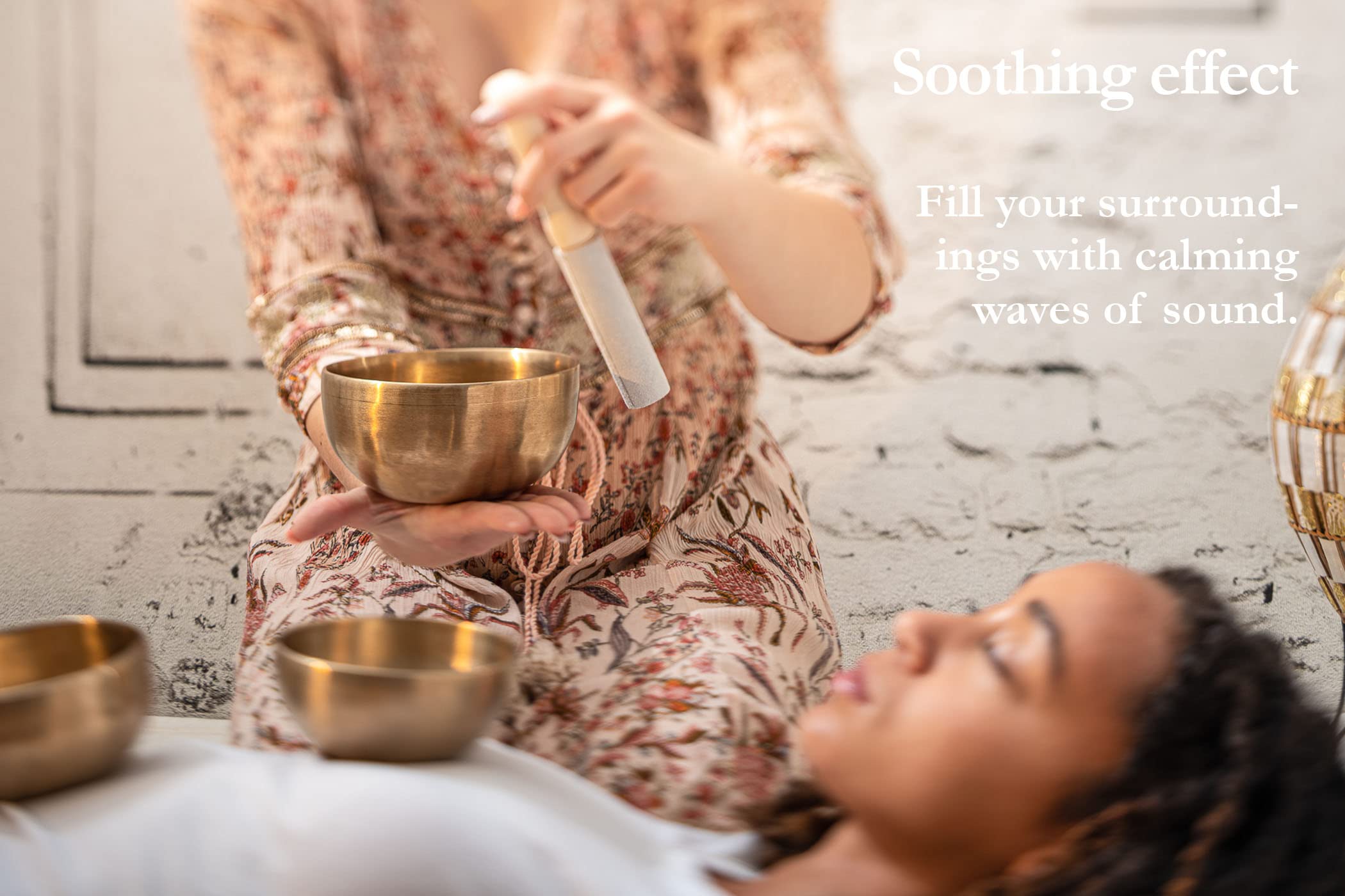 3 Piece Bronze Singing Bowl Set With Mallet, Felt Rings And Covers, Universal Series   Made In India   For Meditation, Yoga And