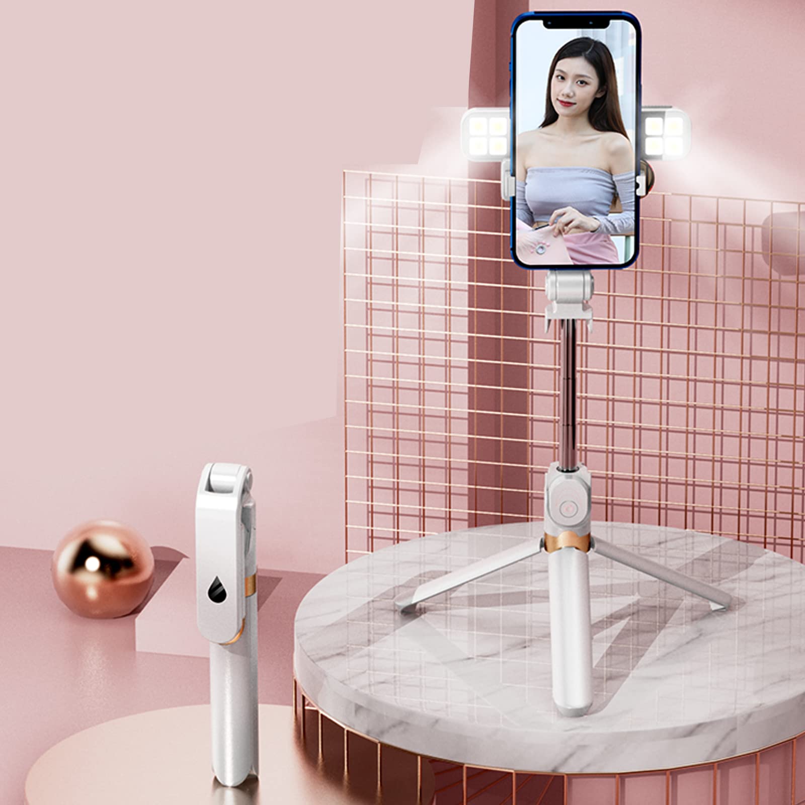 Selfie Stick Tripod,Mqouny Extendable Selfie Stick Tripod With Dual Led Ring Light With Detachable Wireless Remote And Tripod St