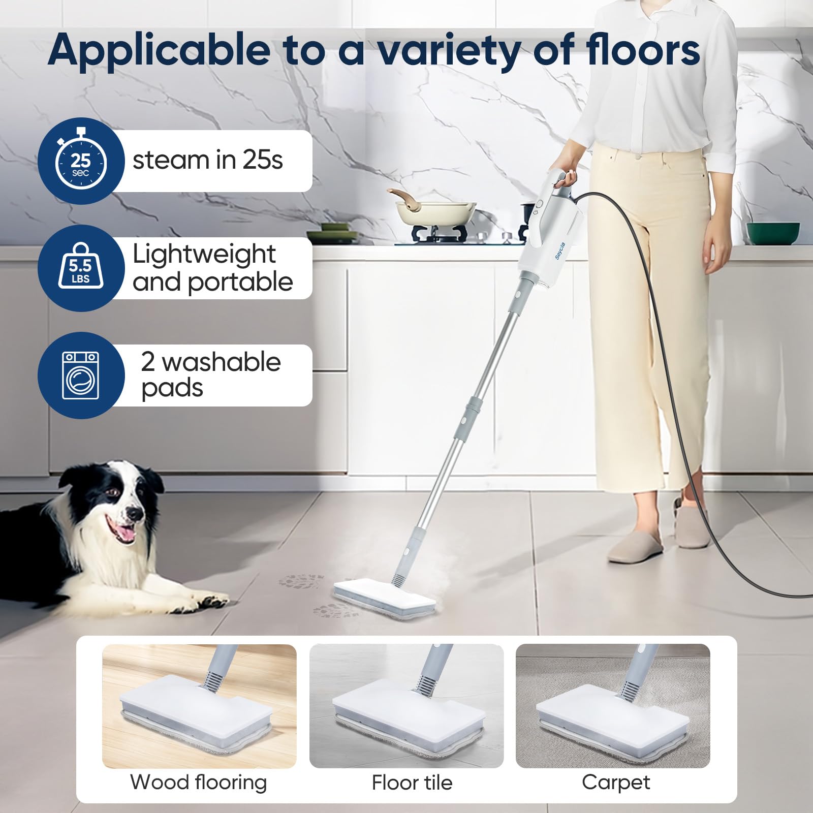 Seyola Steam Mop For Floor Cleaning, Steam Cleaner For Home With Handheld 6-In-1 Multi-Function Attachments For Hardwood Floors,