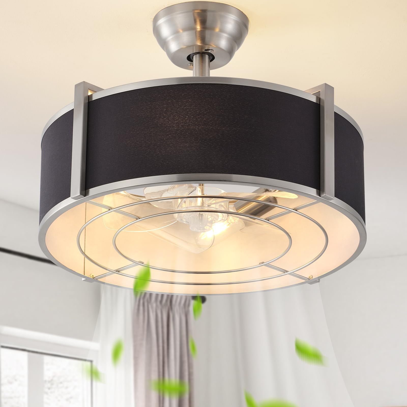 YMKSKJ 20 Inch Gold Fandelier Ceiling Fans with Lights, Gold Chandelier Ceiling Fan with Light Remote Control, Caged Enclosed wi