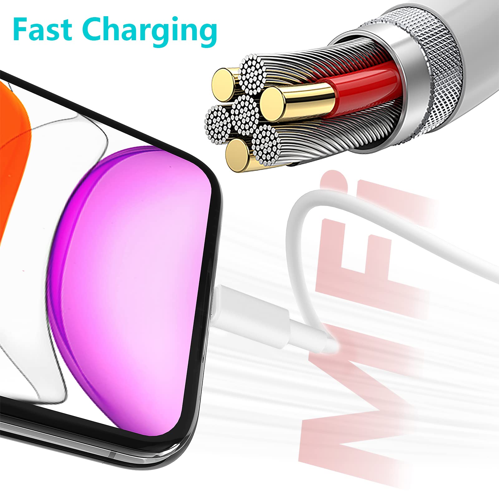 Iphone Charger, Apple Mfi Certified] Aeaoa 2Pack 6Ft Usb To Lightning Cable Power Fast Charging Data Sync Transfer Cord Compatib