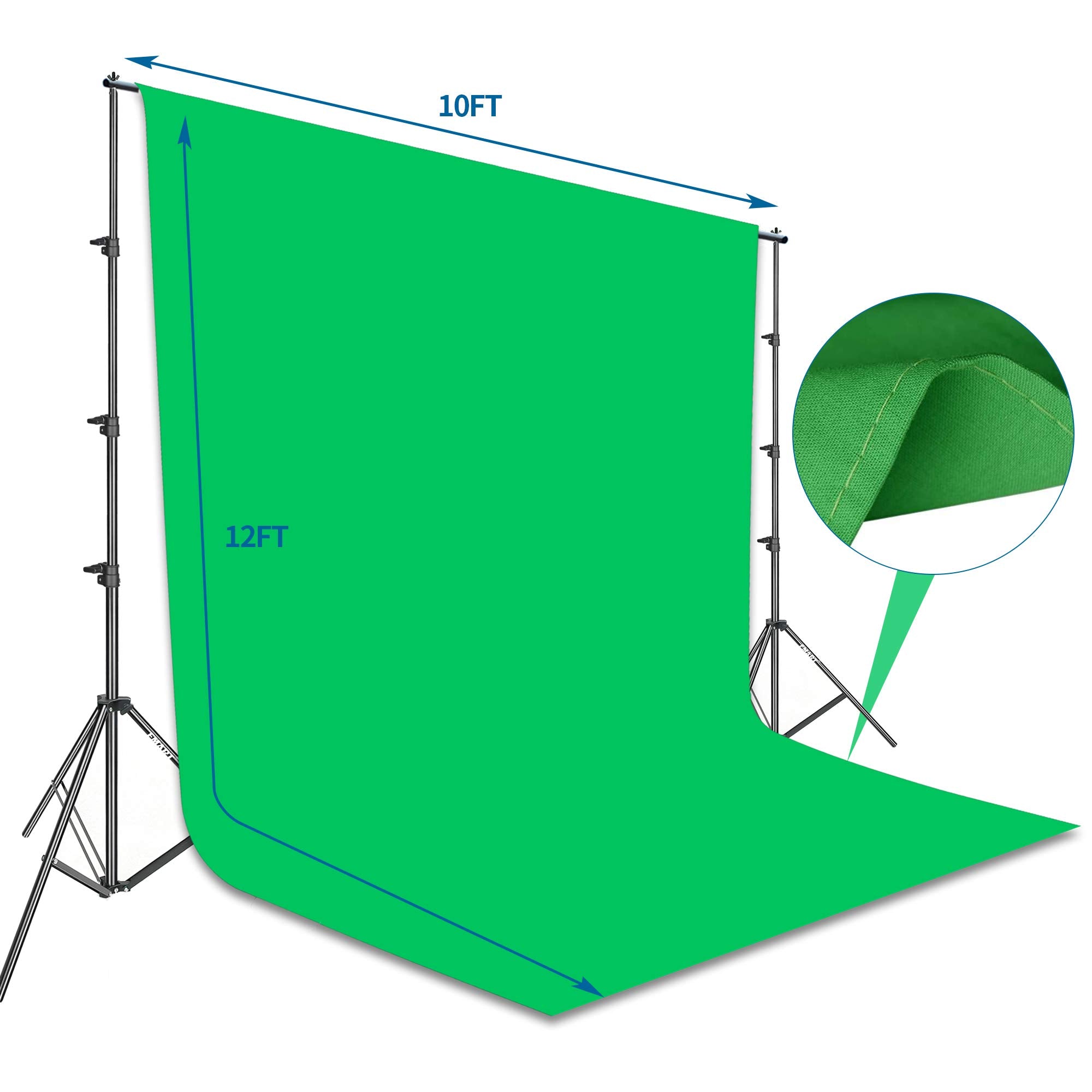 Emart Photo Video Studio 8.5 X 10Ft Green Screen Backdrop Stand Kit, Photography Background Support System With 10 X12Ft 100% Cotton Muslin Chromakey Curtain