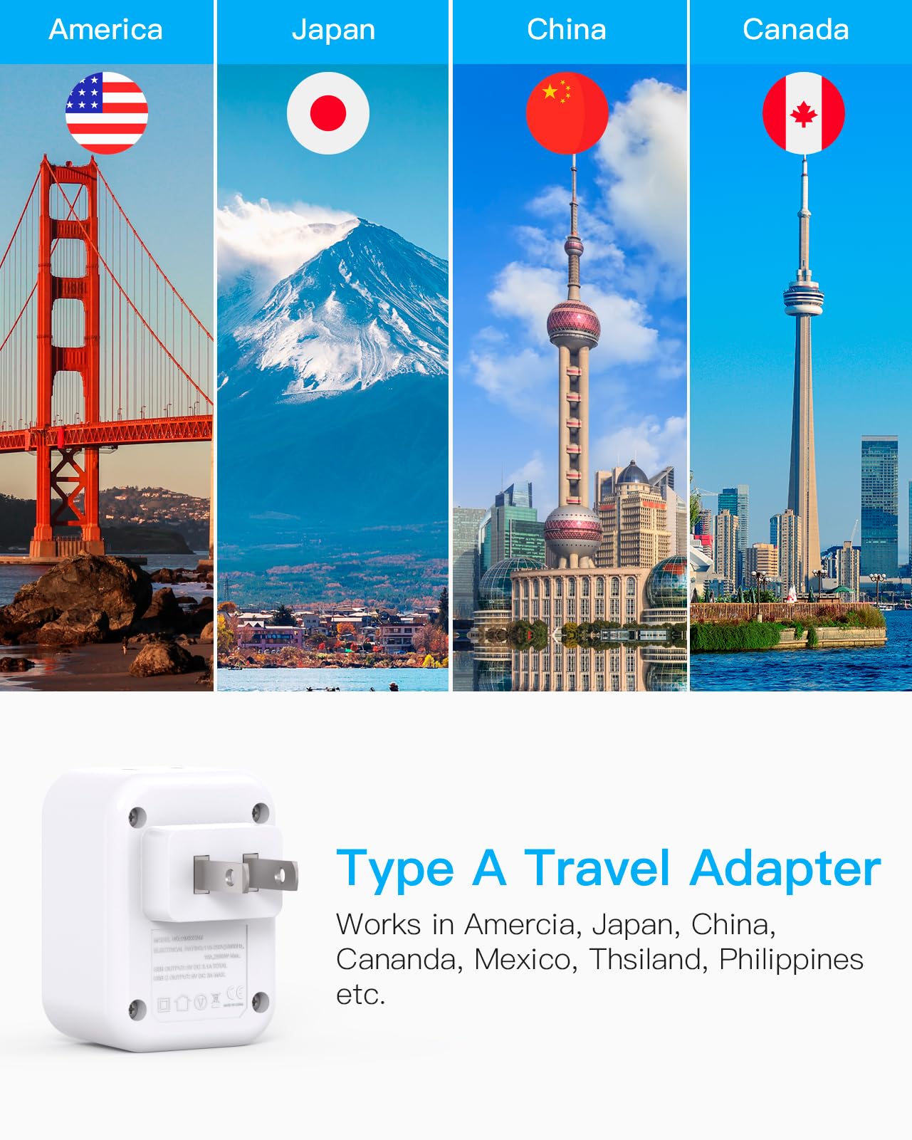 Us To Japan Plug Adapter, Japan Power Adapter With 2 Outlets 3 Usb Ports(2 Usb C), Travel Plug Adapter For Amercian Usa To Japan