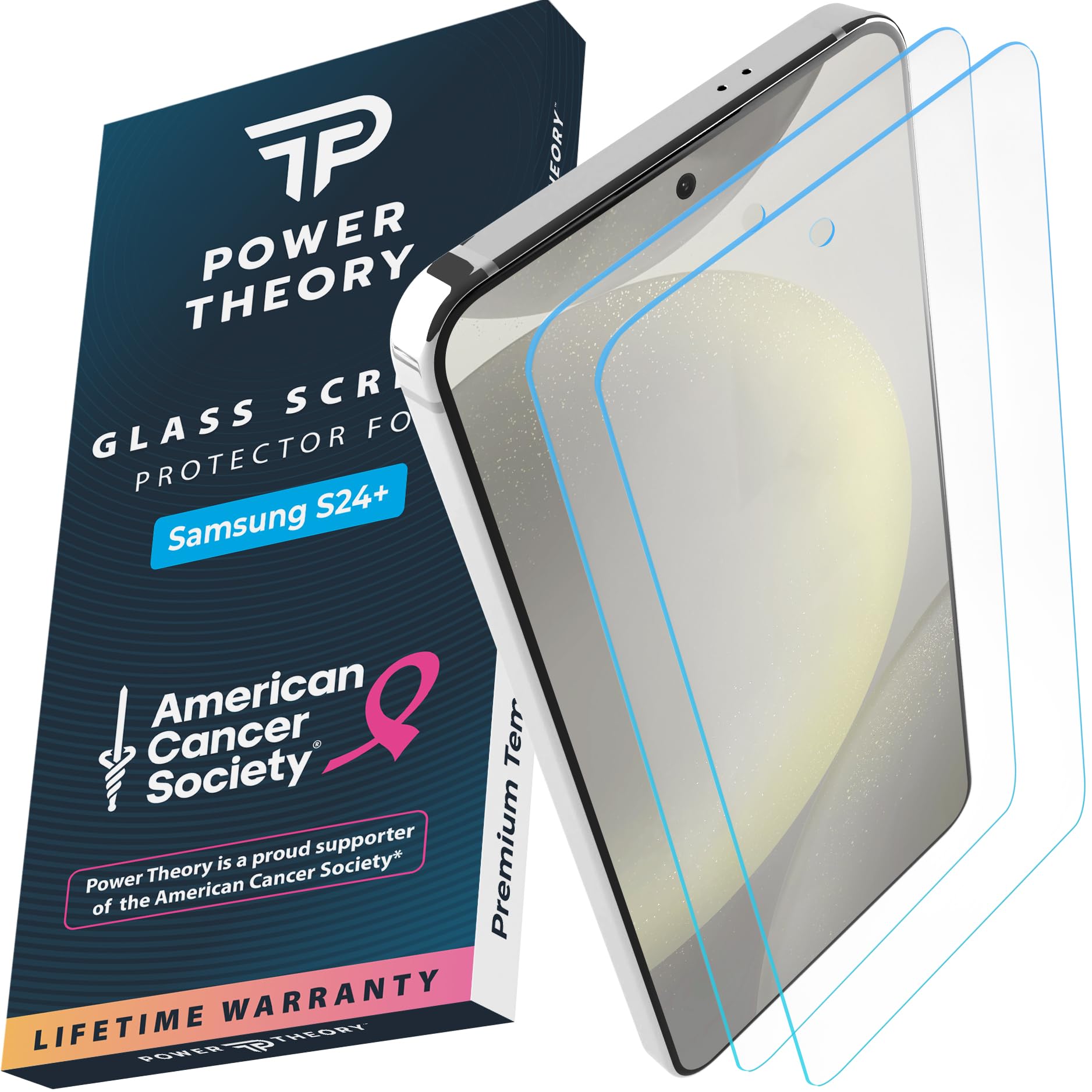 Power Theory For Samsung S24 Plus Screen Protector Double Tempered Glass, 9H Hardness, [Benefits American Cancer Society], Perfe