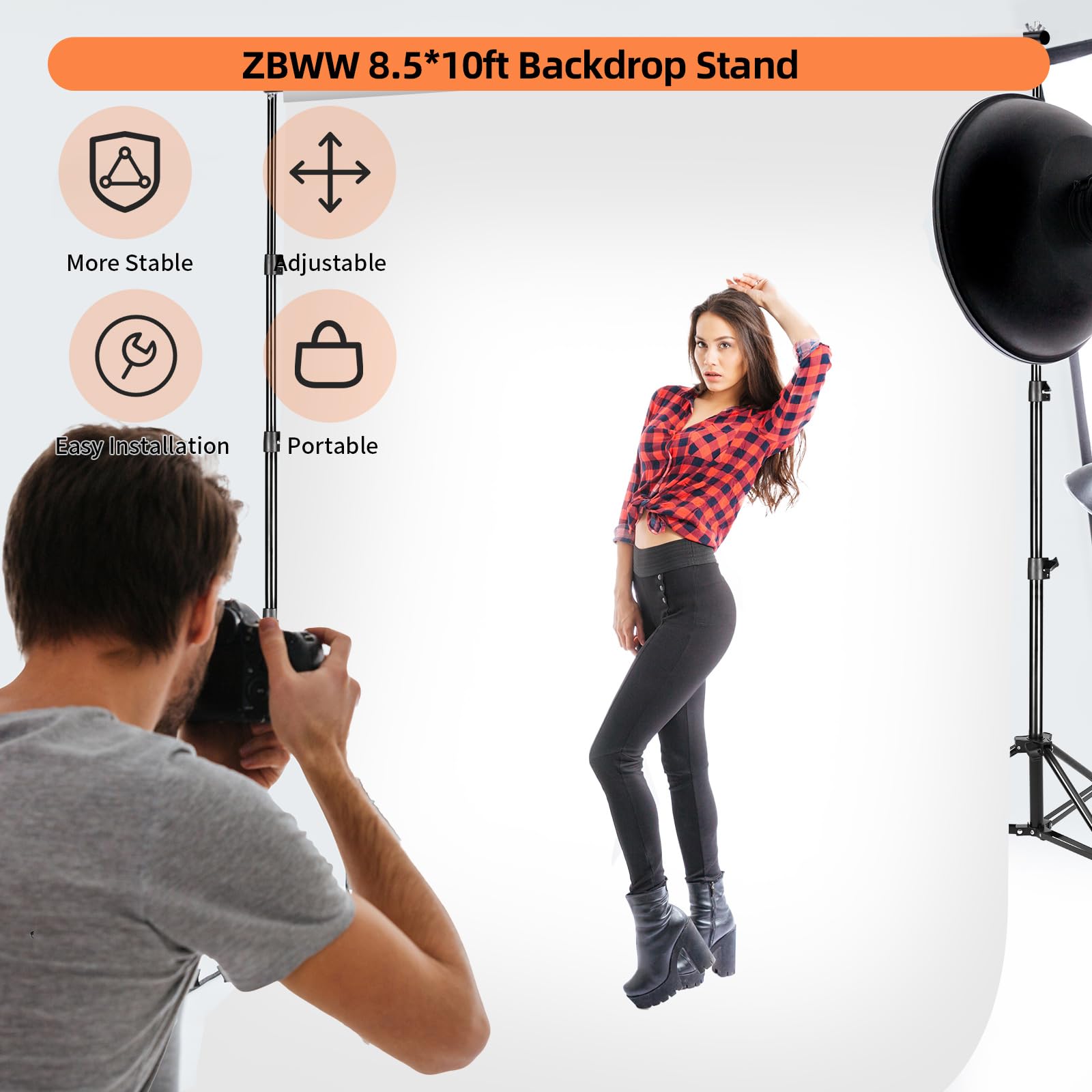 Backdrop Stand 8.5X10Ft, Photo Video Studio Adjustable Backdrop Stand For Parties, Wedding, Photography, Advertising Display