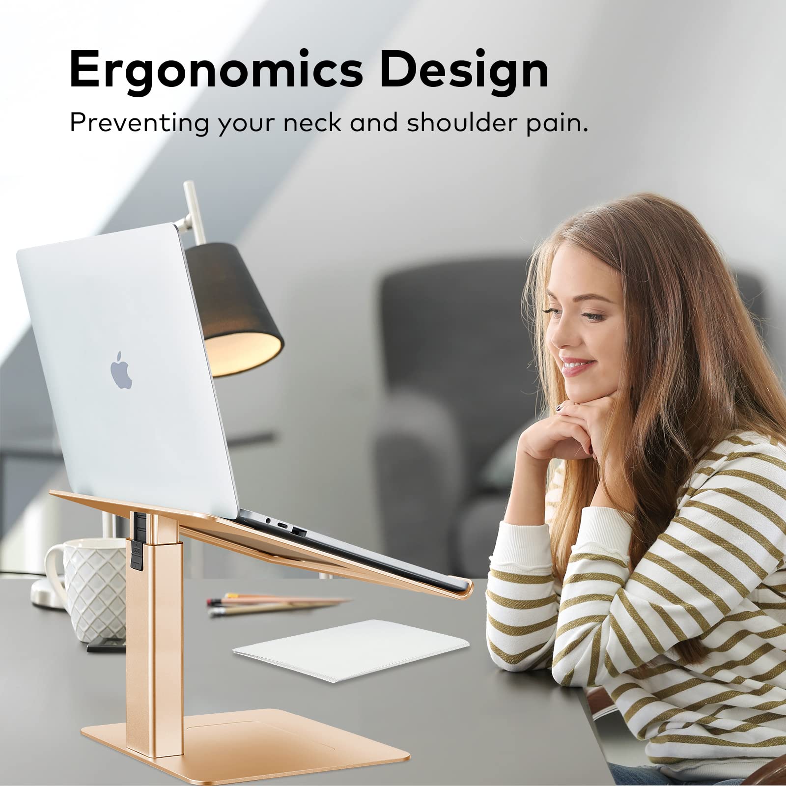 Vecofo Laptop Stand For Desk, Ergonomic Aluminum Laptop Stand Adjustable Height From 7-15, Sitting And Standing Laptop Riser For