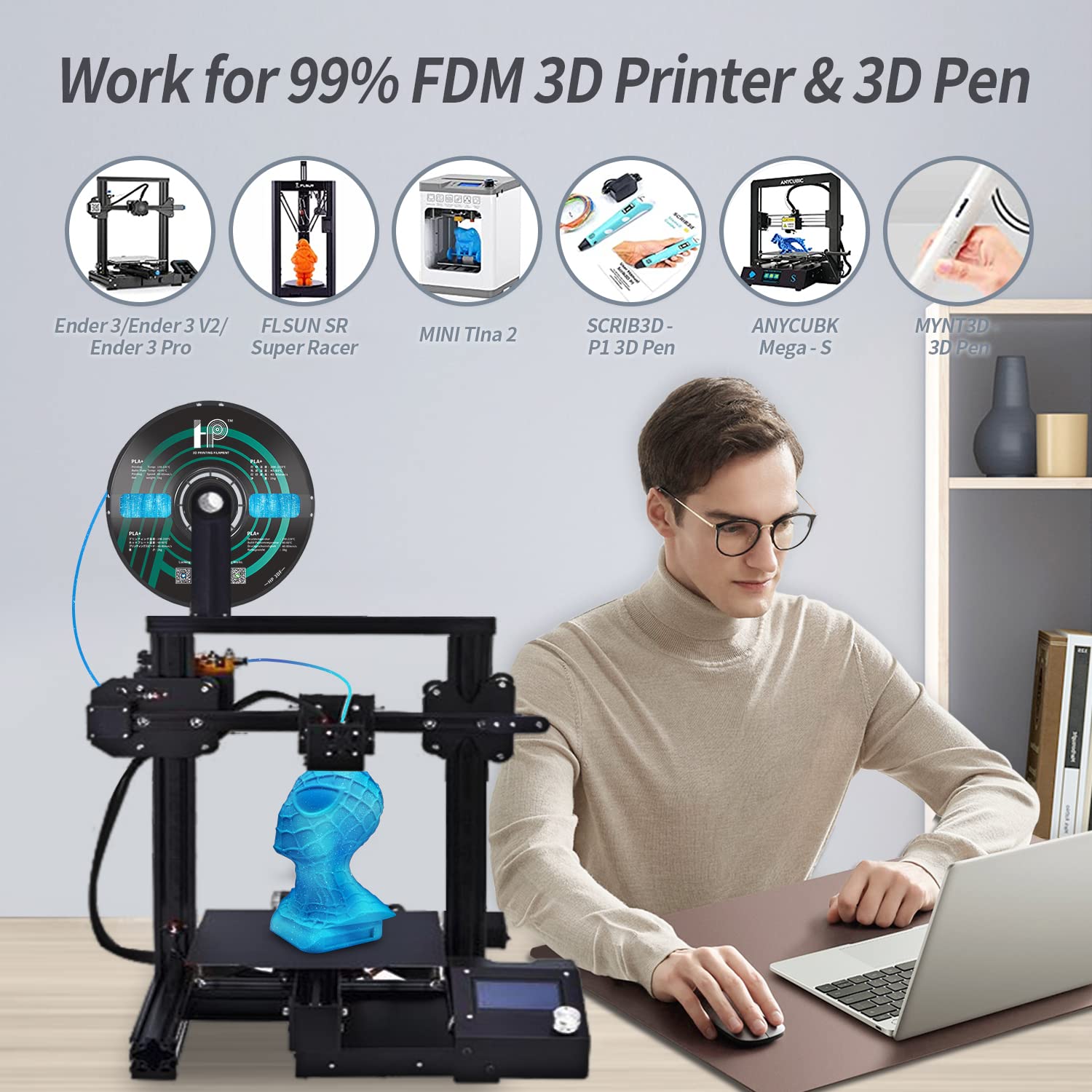 Hp3Df Pla Filament, Pla Plus(Pla+), 3D Printer Filament, Pla Filament 1.75Mm Dimensional Accuracy +/  0.02Mm, 1Kg Spool (2.2 Lbs