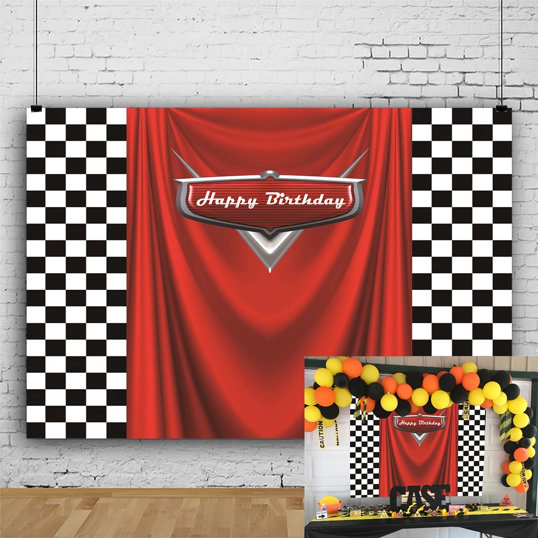 Red Car Racing Competition Backdrop Competition Car Racing Check Flag Background Kids boy Birthday Party Photography Banner Supe