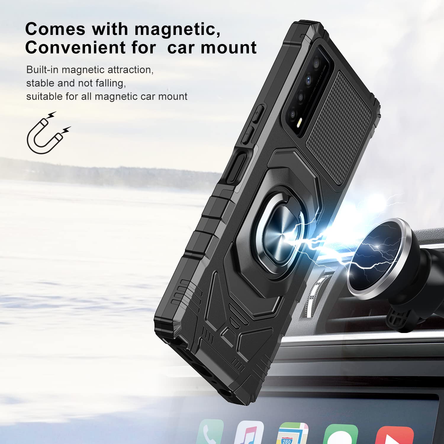 Eaglecell   For Tcl Stylus 5G /T779   Shockproof Protective Phone Case W/Ring Stand   Rs7 Black