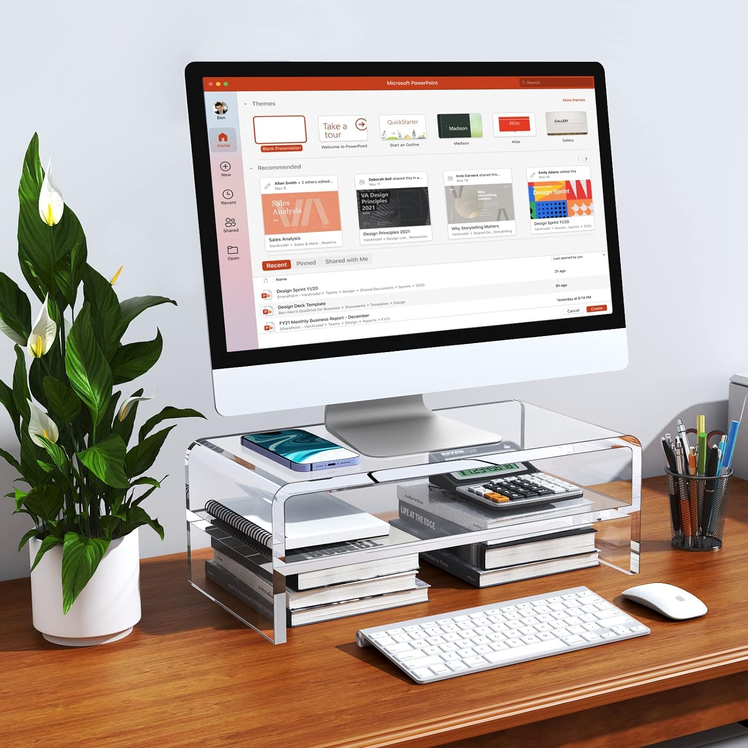 Egchi Acrylic Monitor Stand, 2 Tiers Clear Monitor Riser Computer Stand For Office, Home, Office, 5.12 Inches Hight Pc Desk Stan
